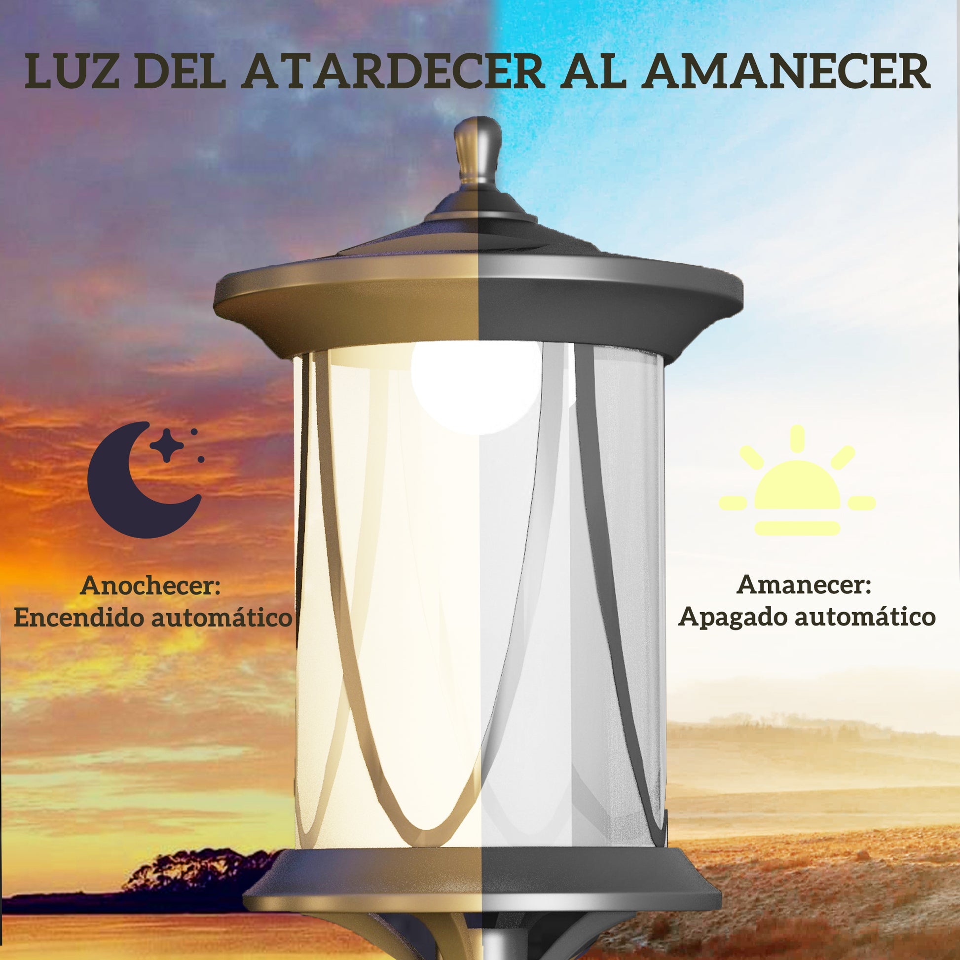 Outsunny Pack de 2 Farolas Solares Luces Solares de Exterior con Panel Solar Encendido y Apagado Automático IP44 para Terraza Patio 17x17x127 cm Negro
