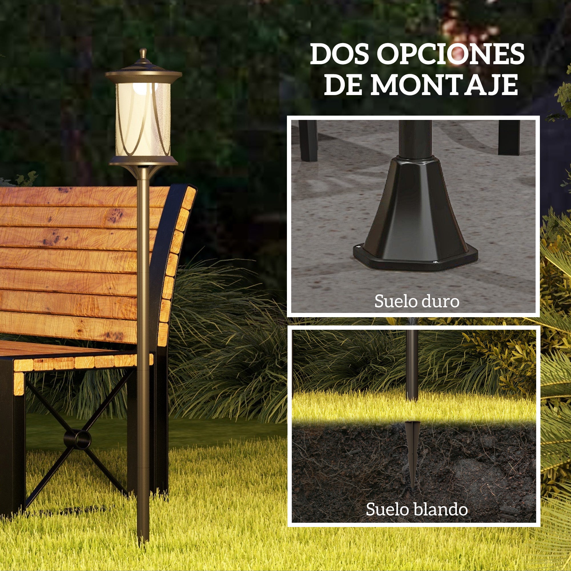 Outsunny Pack de 2 Farolas Solares Luces Solares de Exterior con Panel Solar Encendido y Apagado Automático IP44 para Terraza Patio 17x17x127 cm Negro