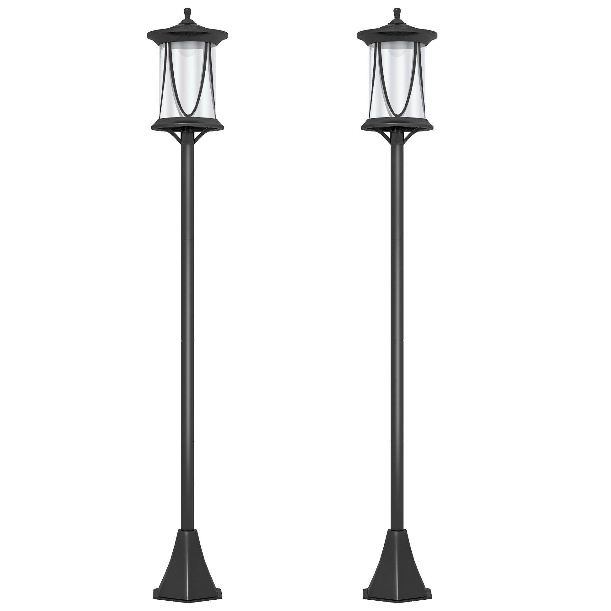 Outsunny Pack de 2 Farolas Solares Luces Solares de Exterior con Panel Solar Encendido y Apagado Automático IP44 para Terraza Patio 17x17x127 cm Negro