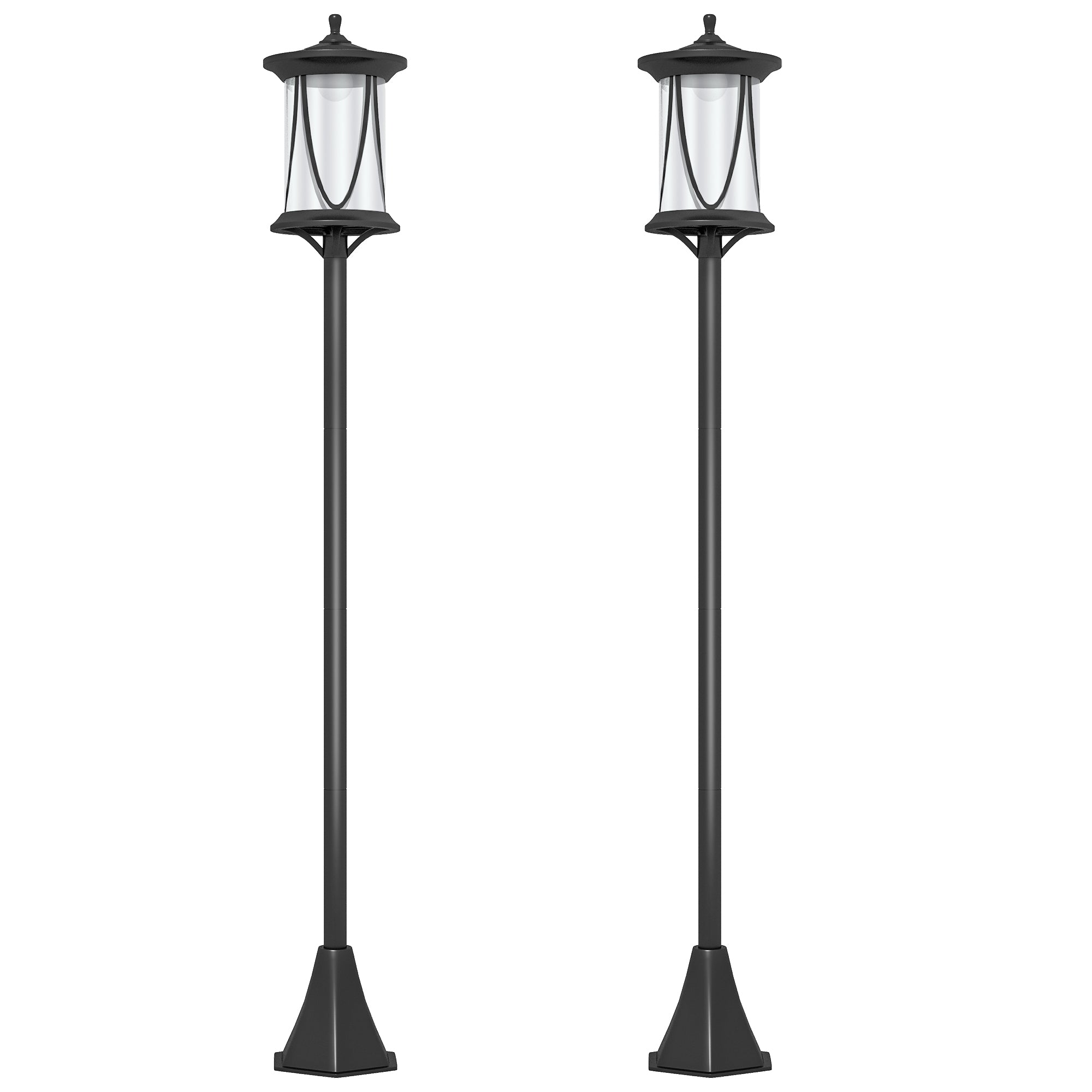 Outsunny Pack de 2 Farolas Solares Luces Solares de Exterior con Panel Solar Encendido y Apagado Automático IP44 para Terraza Patio 17x17x127 cm Negro