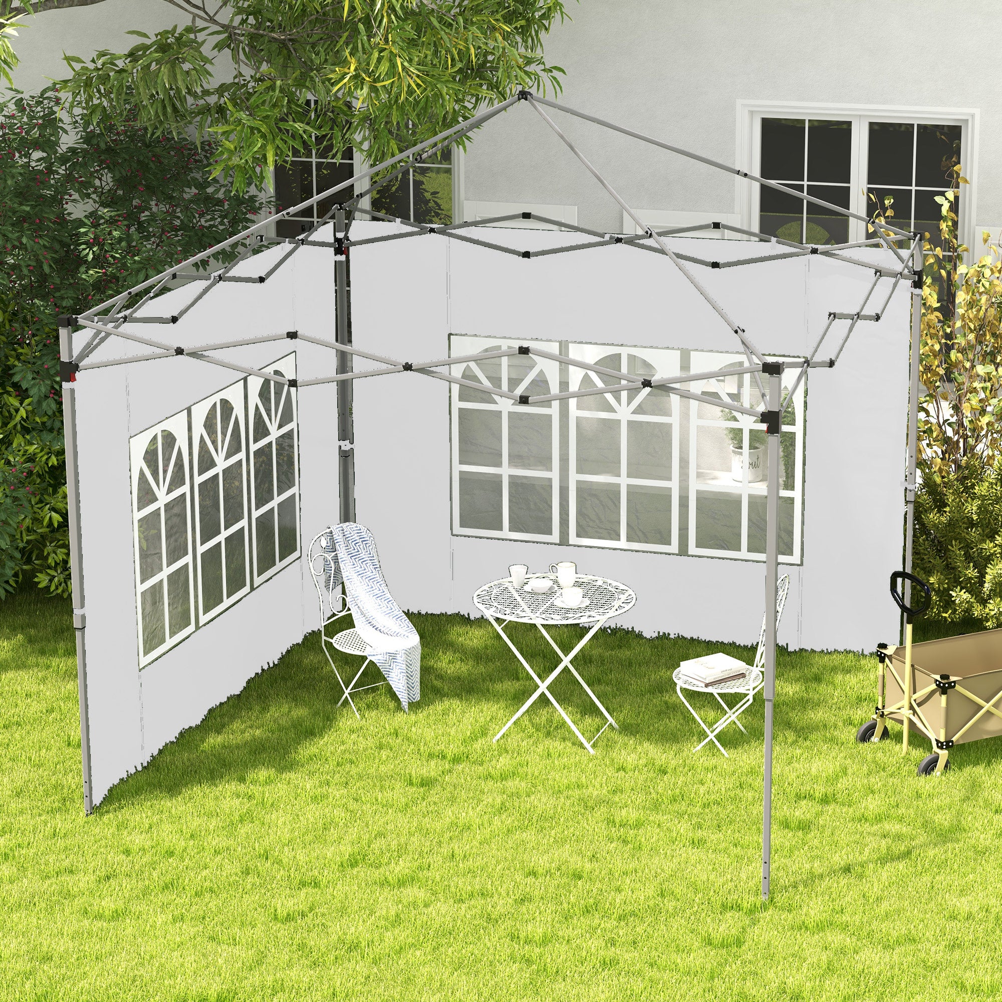 Outsunny 2 Paredes Laterales para Carpas de 3 x 3 / 3 x 4 m, 295x195 cm, Paredes Laterales de Repuesto para Cenador de Tela Oxford con Ventana, para Jardín, Exteriores, Fiestas, Blanco