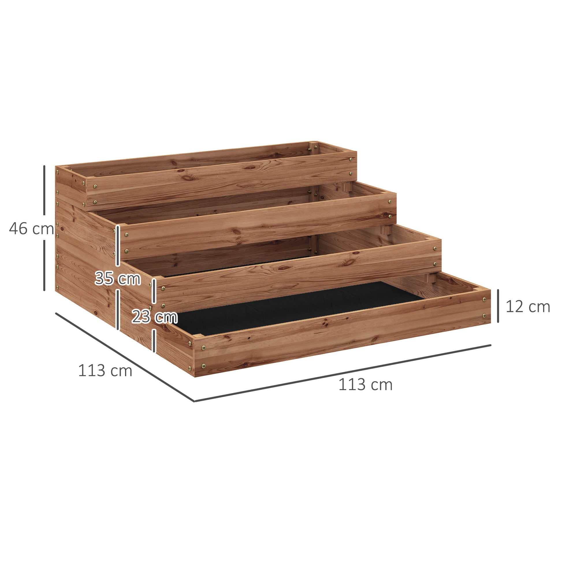 Outsunny Jardinera de Madera Elevada de 4 Niveles Jardinera Exterior Grande con Diseño de Escalera Huerto Urbano para Cultivos Plantas Flores para Patio Terraza Balcón 113x113x46 cm Café Oscuro