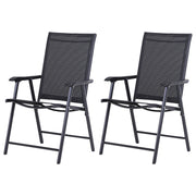 Outsunny Conjunto de 2 Sillas Plegables para Exterior Con Reposabrazos Sillas para Balcones Jardín Terraza Metal Texteline Carga 110 kg 58x64x94 cm Negro
