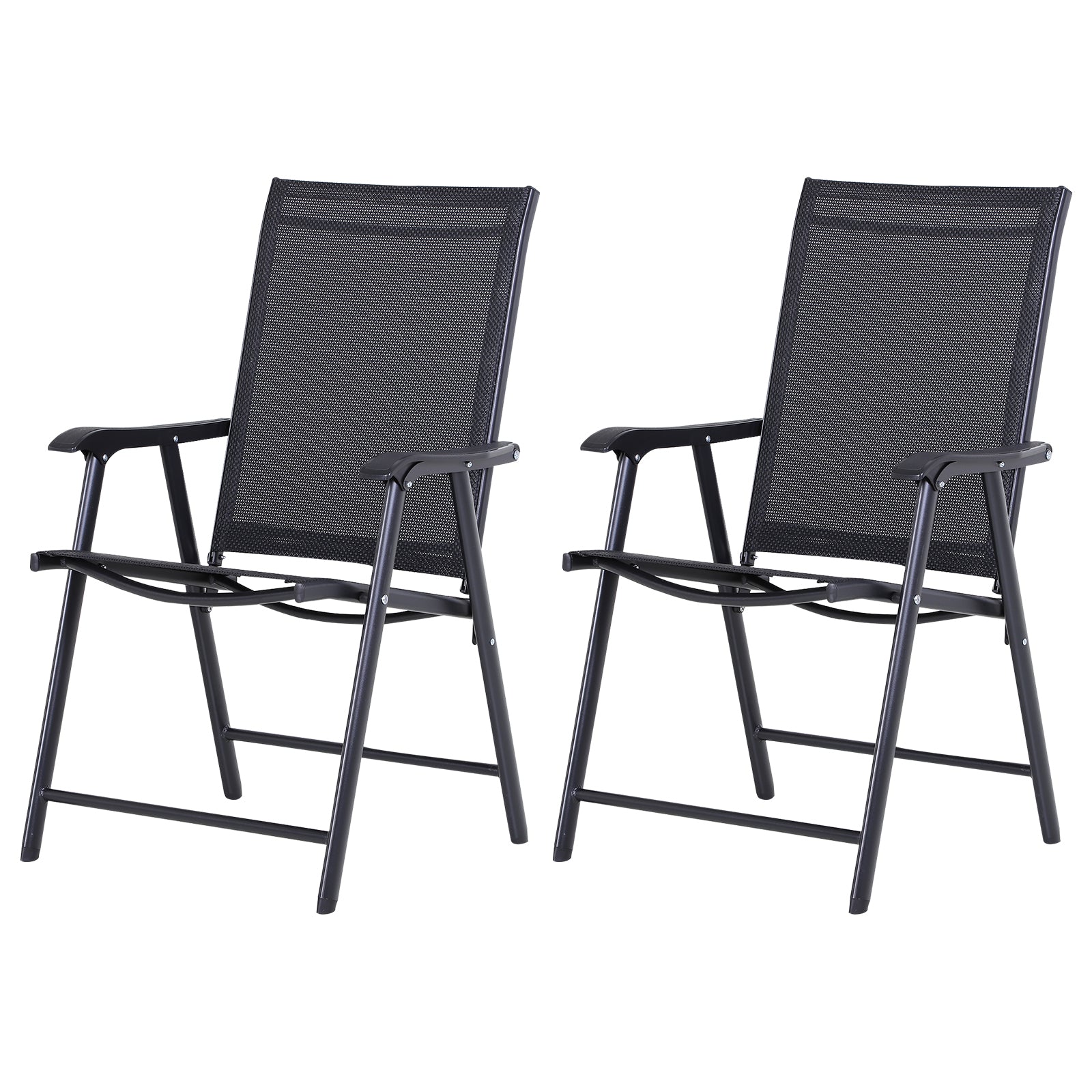 Outsunny Conjunto de 2 Sillas Plegables para Exterior Con Reposabrazos Sillas para Balcones Jardín Terraza Metal Texteline Carga 110 kg 58x64x94 cm Negro