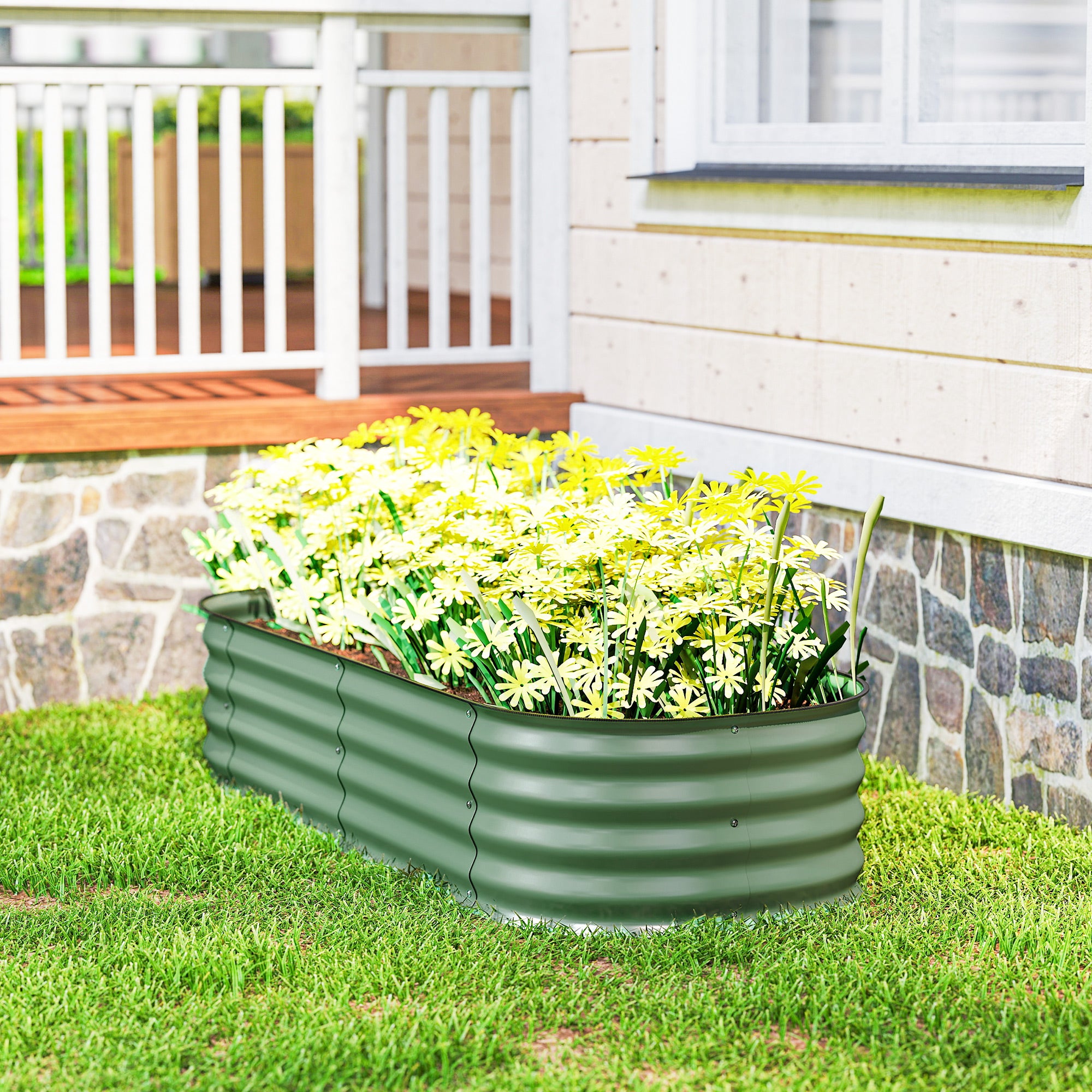 Outsunny Jardinera Exterior Grande de Acero Galvanizado, Huerto Urbano para Cultivar Plantas, Macetero Exterior con Bordes de Seguridad, Fácil Montaje, Resistente a la Intemperie, 150x62x30 cm, Verde