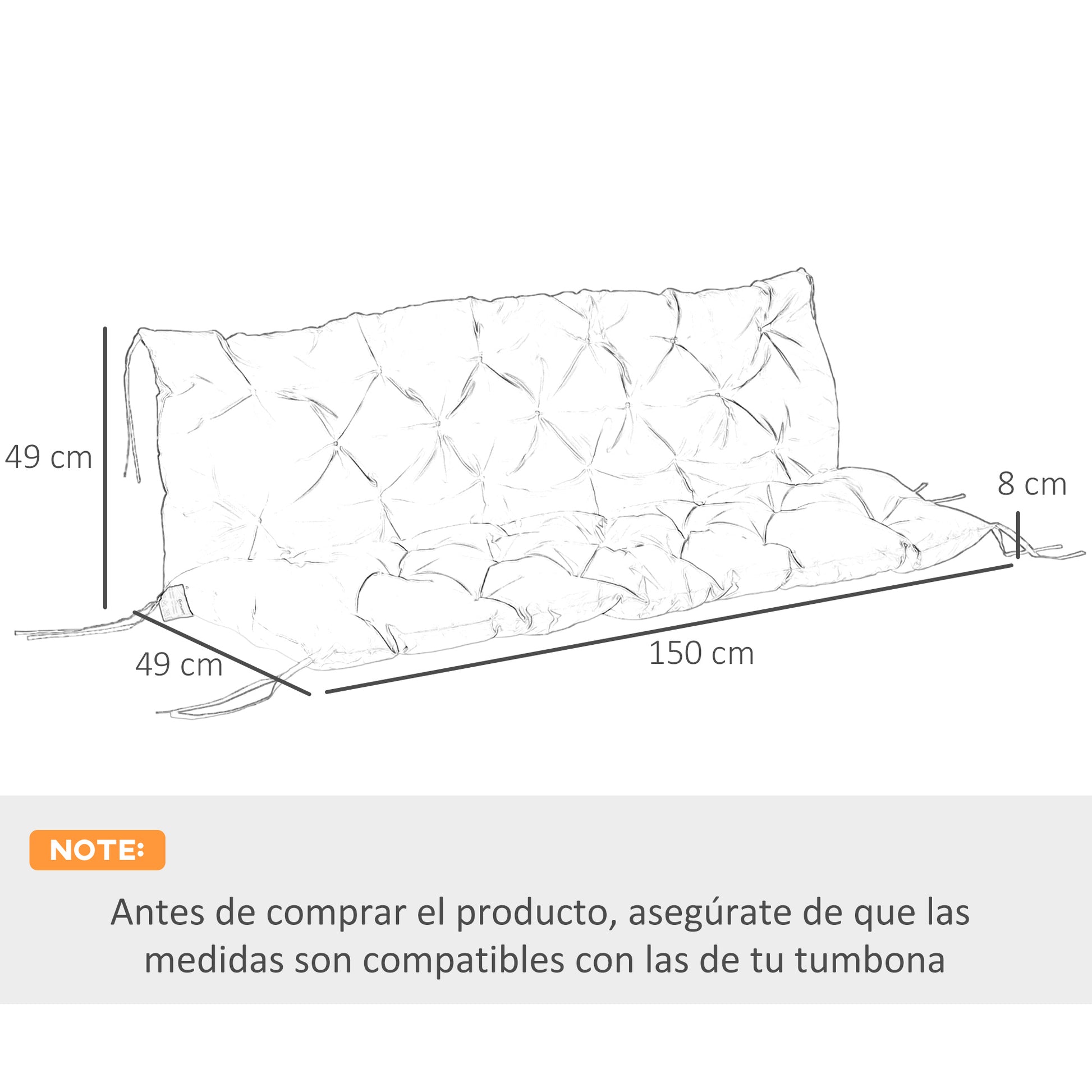 Outsunny Cojín para Banco con Respaldo 150x98x8 cm Colchón de Banco de 3 Plazas con 6 Cordones de Fijación para Jardín Terraza Balcón Exterior Azul