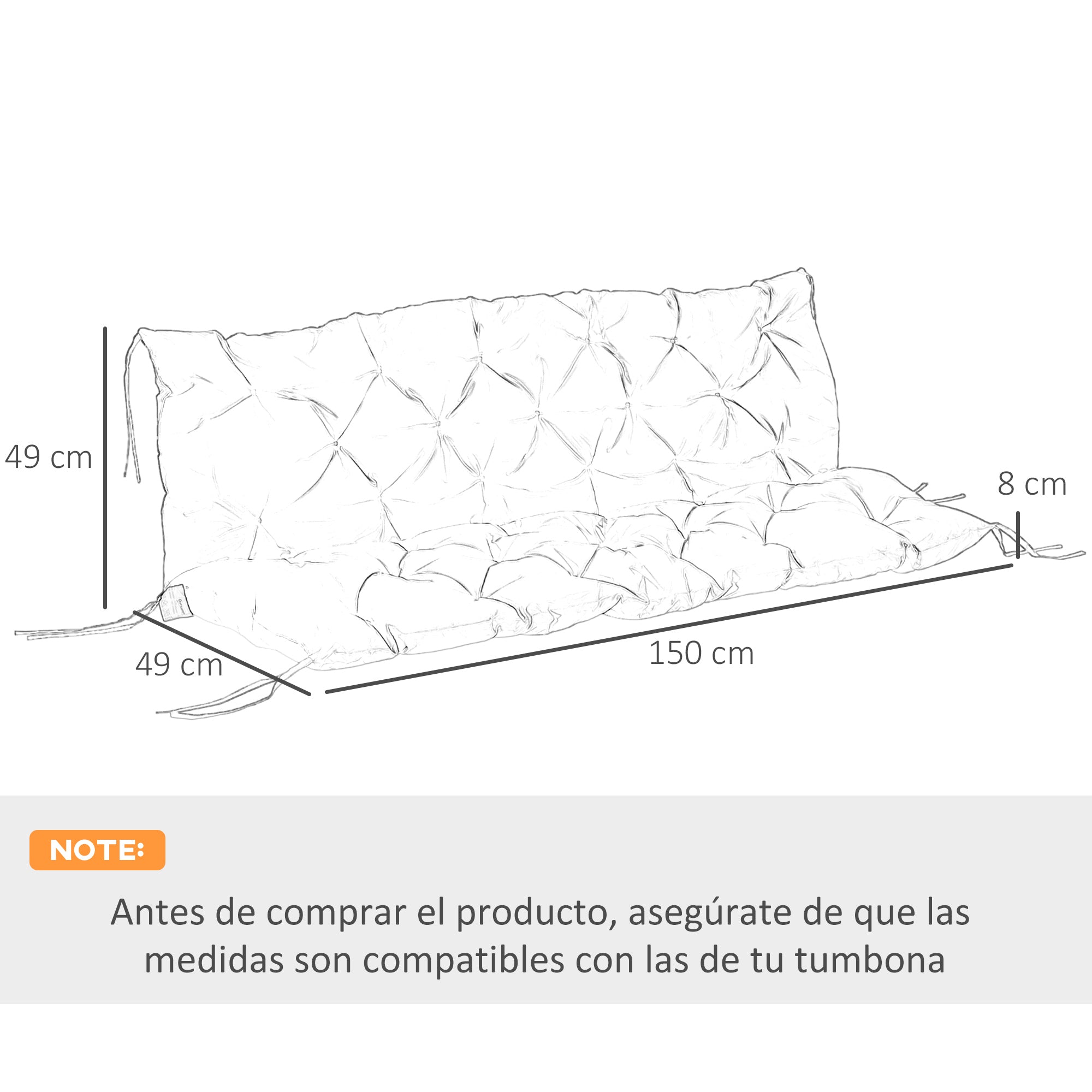 Outsunny Cojín para Banco con Respaldo 150x98x8 cm Colchón de Banco de 3 Plazas con 6 Cordones de Fijación para Jardín Terraza Balcón Exterior Azul