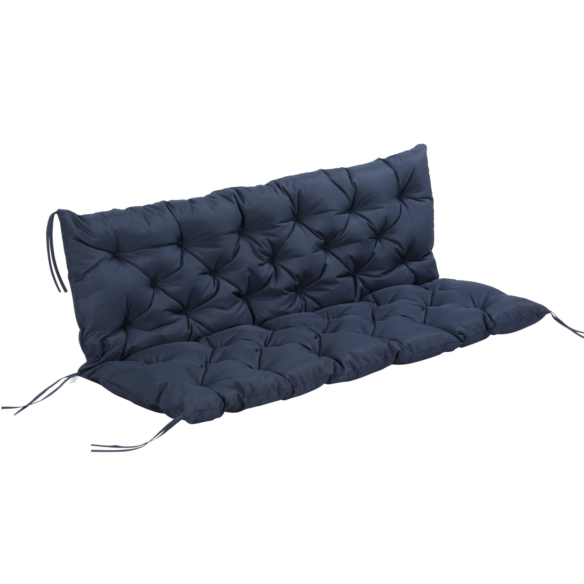 Outsunny Cojín para Banco con Respaldo 150x98x8 cm Colchón de Banco de 3 Plazas con 6 Cordones de Fijación para Jardín Terraza Balcón Exterior Azul