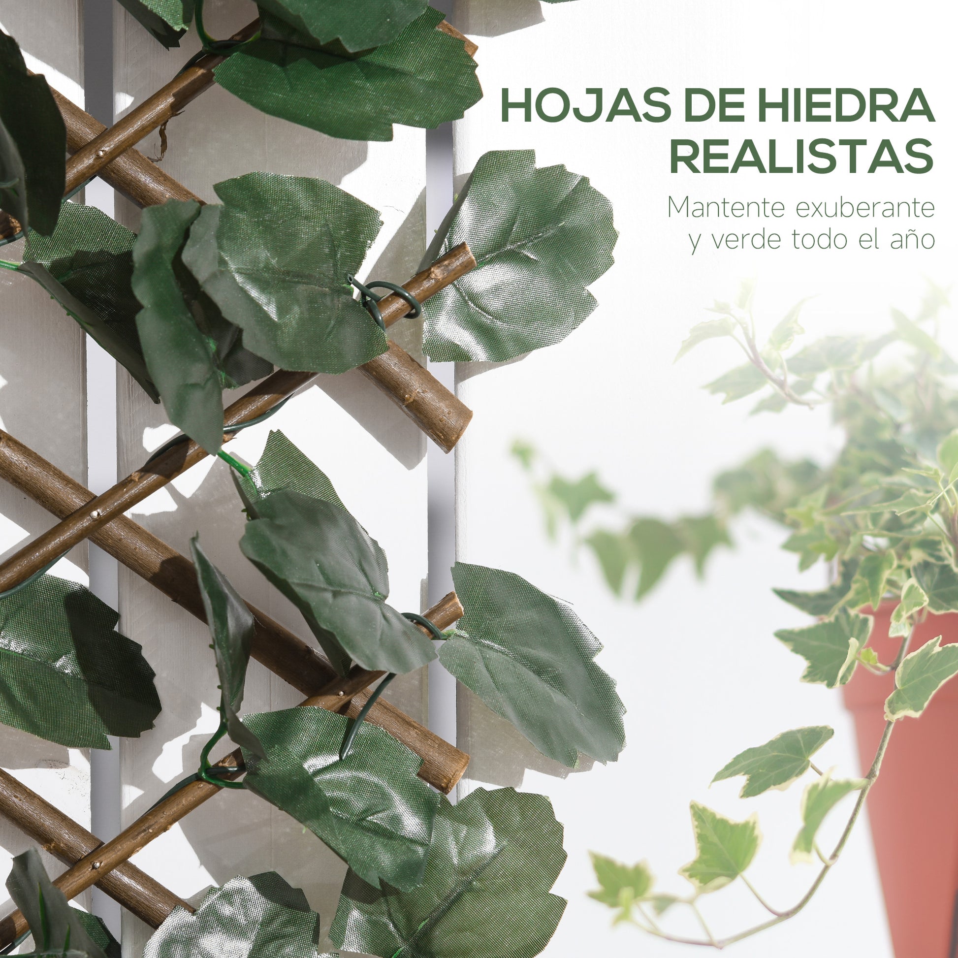 Outsunny Valla de Enrejado Expandible de 2 Piezas con Hojas Artificial 295x70 cm Celosía Extendible de Mimbre Pantalla de Privacidad para Jardín Verde