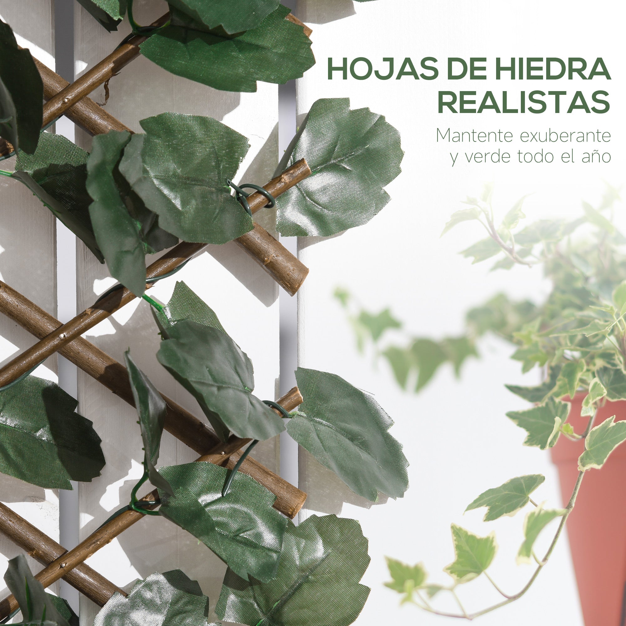 Outsunny Valla de Enrejado Expandible de 2 Piezas con Hojas Artificial 295x70 cm Celosía Extendible de Mimbre Pantalla de Privacidad para Jardín Verde