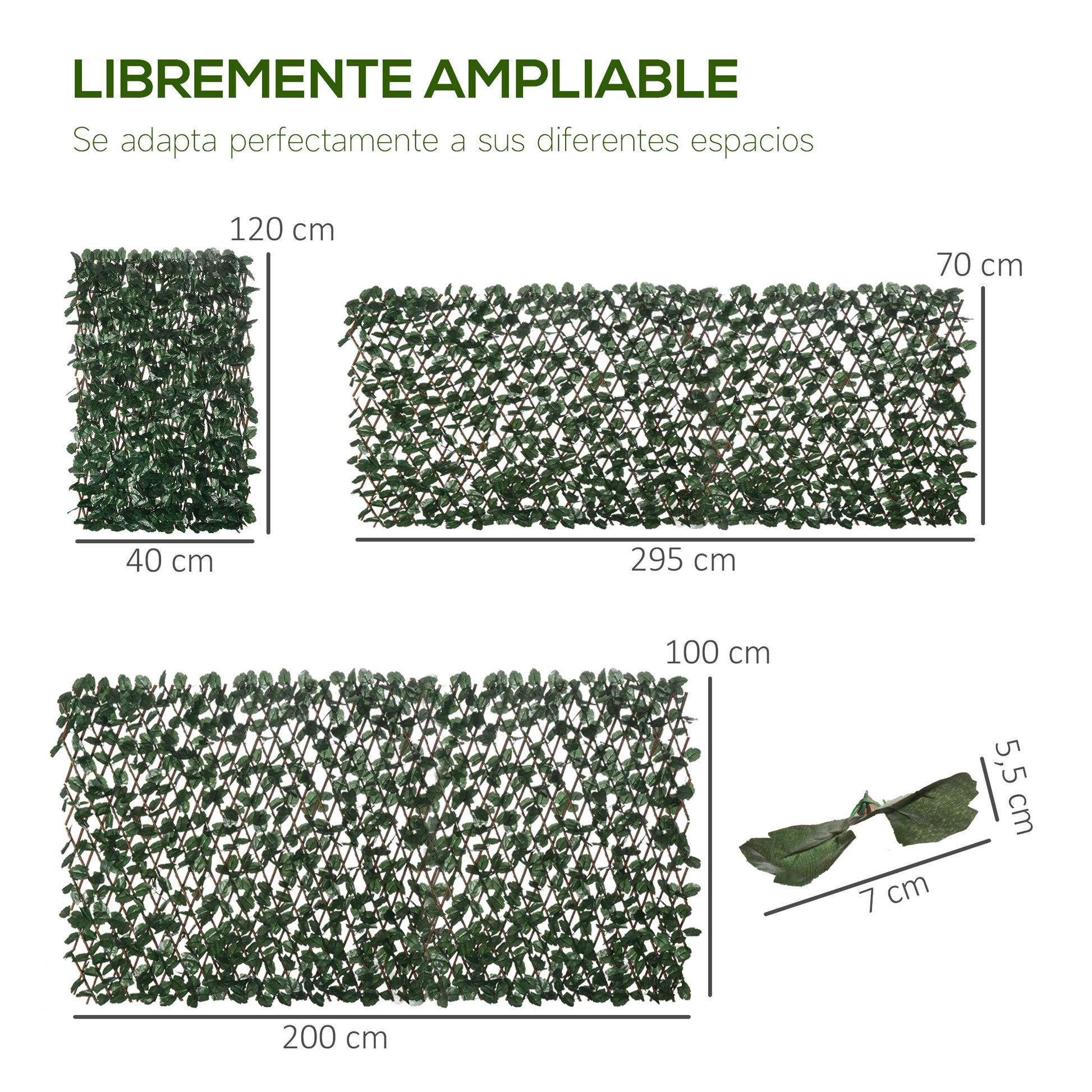 Outsunny Valla de Enrejado Expandible de 2 Piezas con Hojas Artificial 295x70 cm Celosía Extendible de Mimbre Pantalla de Privacidad para Jardín Verde