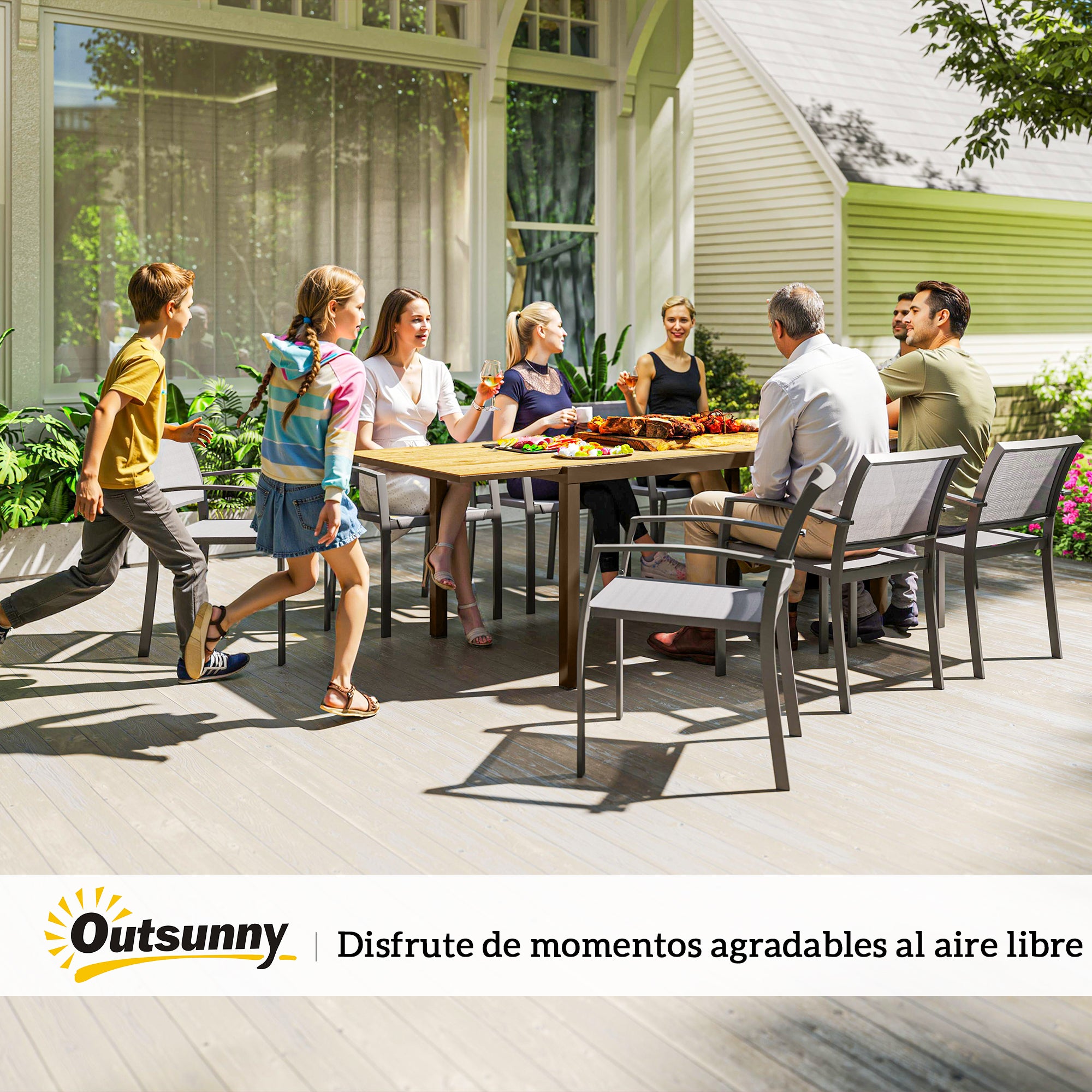Outsunny Mesa de Jardín Extensible, Mesa de Comedor Exterior Extensible 160/240x90 cm, con Borde de Aluminio, Carga 70 kg, Mesita Rectangular para 6-8 Personas, para Patio, Terraza, Marrón
