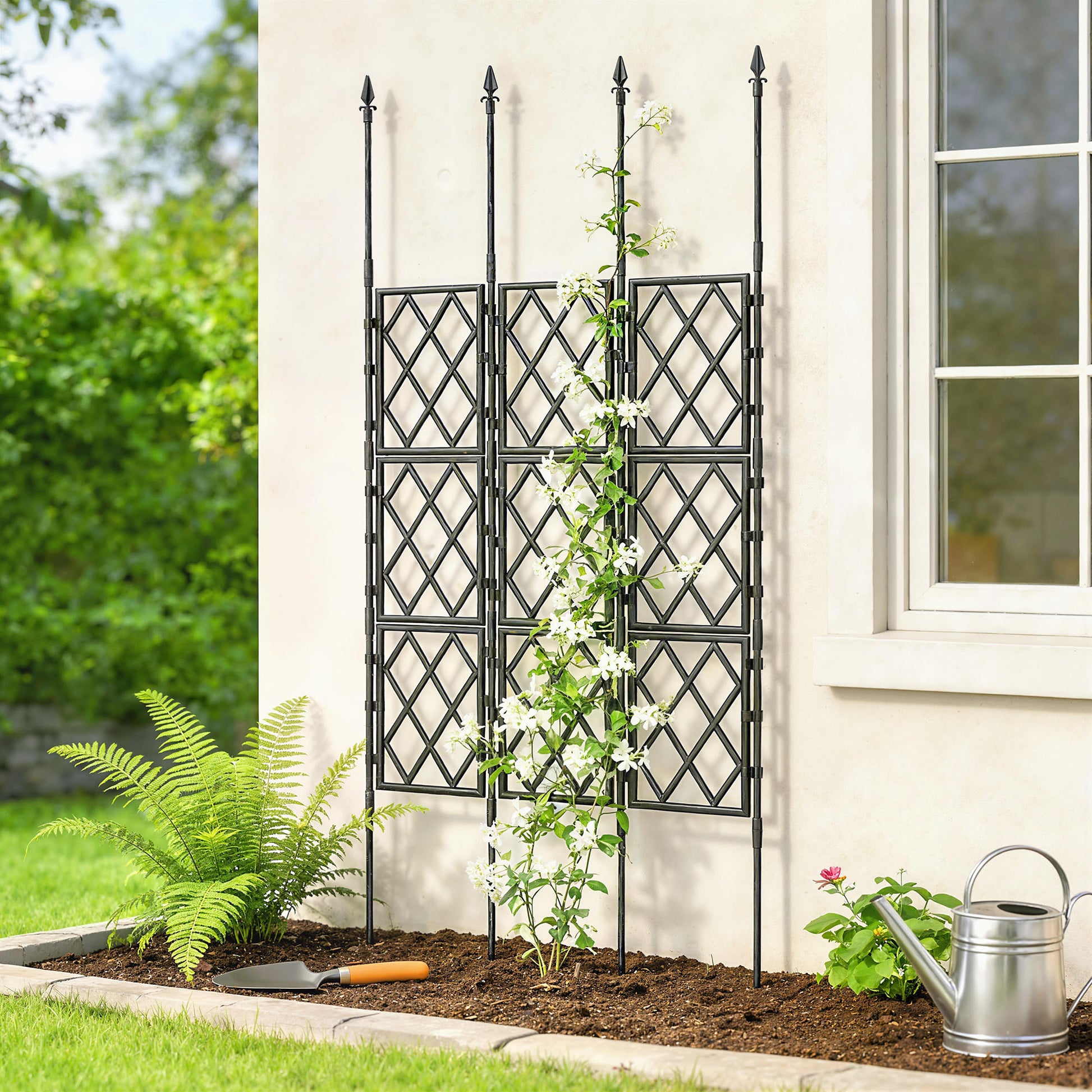 Outsunny Enrejado de Jardín Plegable, Soporte para Plantas Trepadoras con Montaje DIY y Marco de Acero para Frutas, Verduras, Flores, Decoración Exterior, Patio, Terraza, 85x2x197 cm, Negro