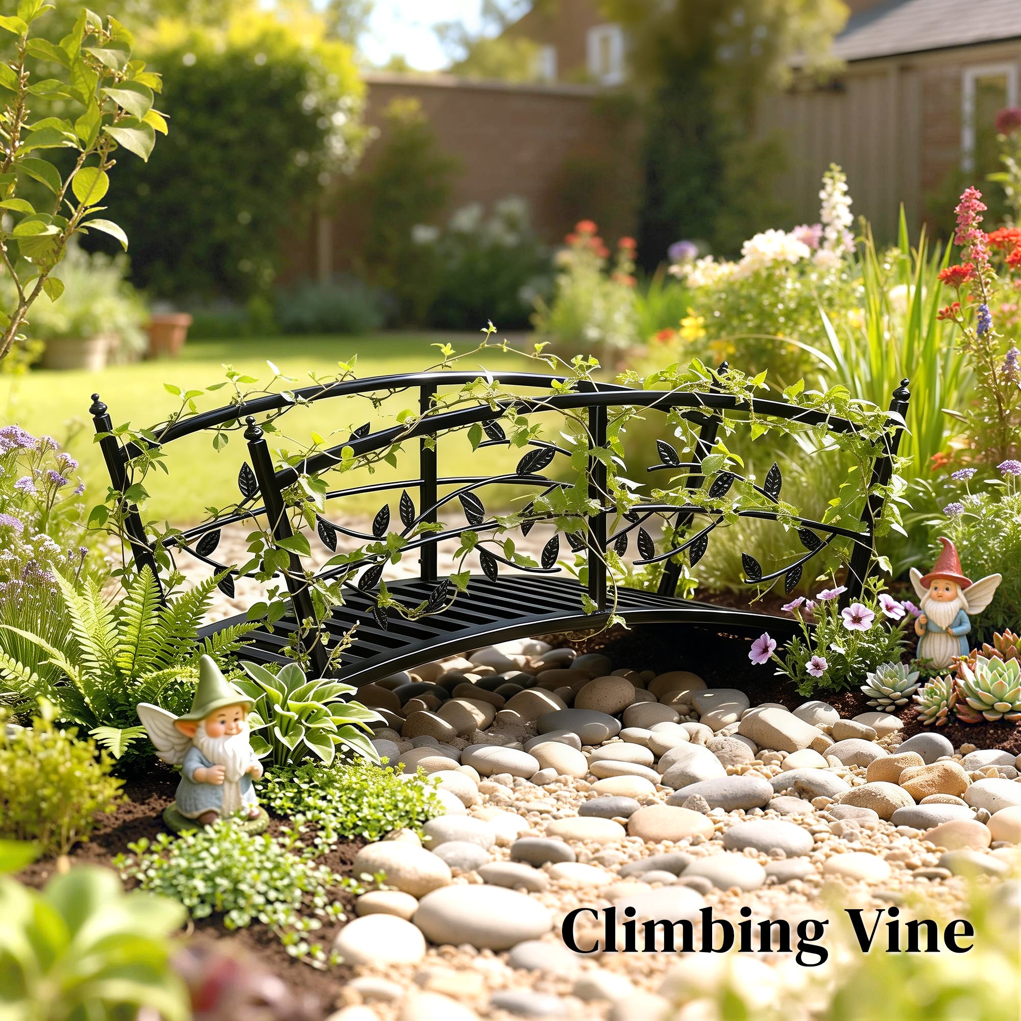Outsunny Puente de Jardín Metálico, 1,2 m, Puente Decorativo para Estanques con Barandillas de Seguridad y Diseño de Hojas, Carga 100 kg, Construcción Resistente, Fácil Montaje, Negro