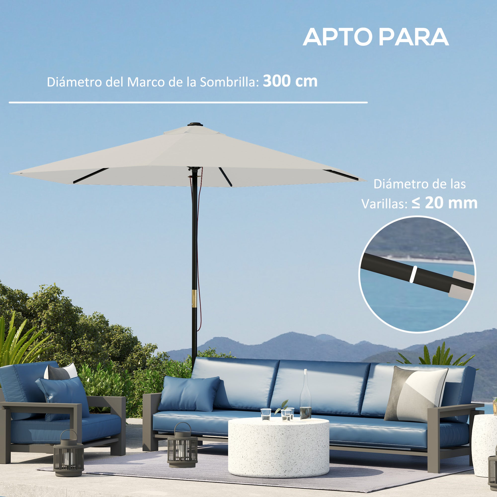 Outsunny Toldo de Recambio de Sombrilla de 3 m Toldo de Repuesto para Sombrilla de Patio con Ventilación Superior Protección UV 30+ Cubierta de Repuesto para Parasol de Poliéster para Exteriores Crema