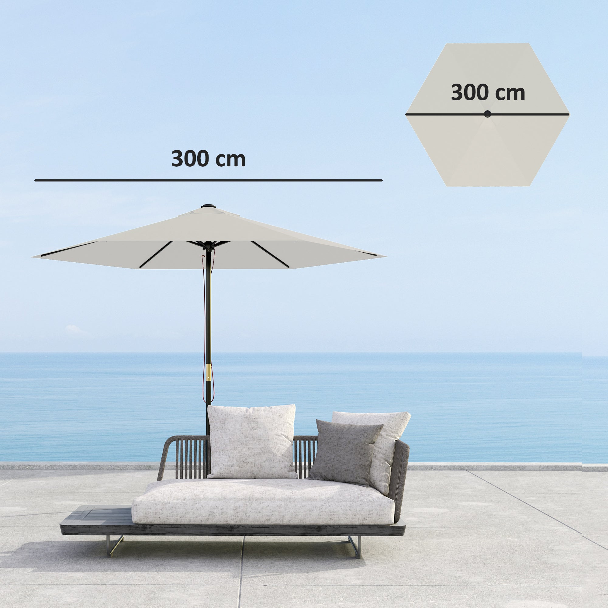 Outsunny Toldo de Recambio de Sombrilla de 3 m Toldo de Repuesto para Sombrilla de Patio con Ventilación Superior Protección UV 30+ Cubierta de Repuesto para Parasol de Poliéster para Exteriores Crema