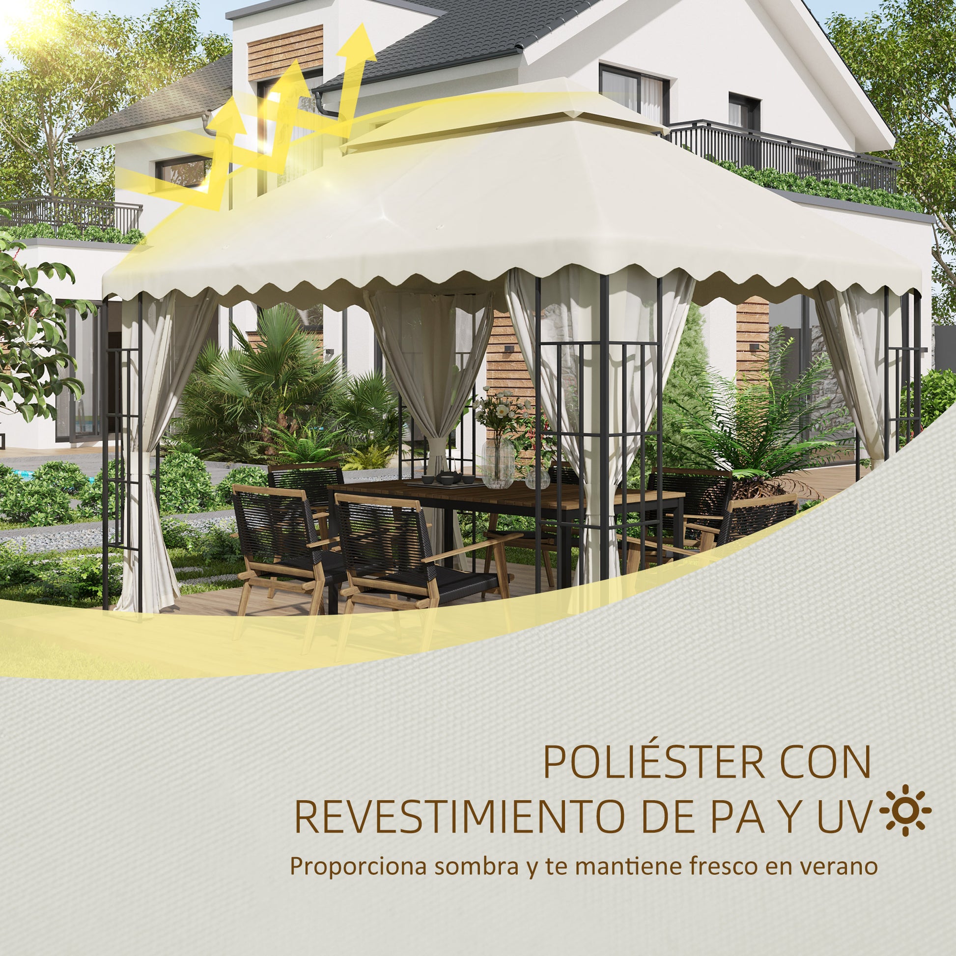 Outsunny Techo de Repuesto para Carpa 4x3 m Cubierta de Reemplazo con Techo de Doble Ventilación y 10 Orificios de Drenaje para Patio Jardín Aire Libre Crema