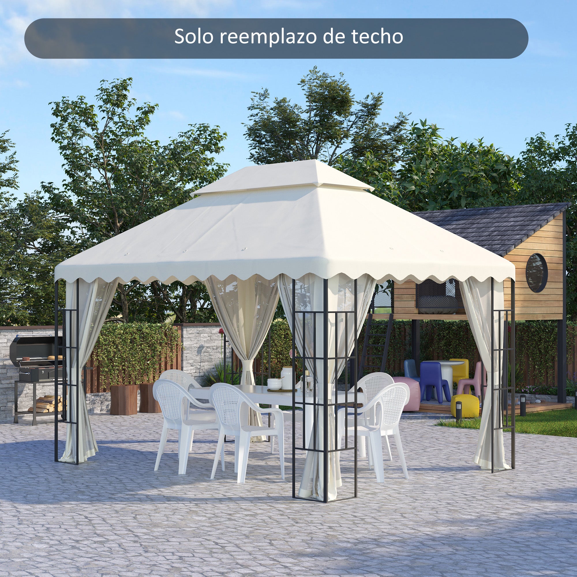 Outsunny Techo de Repuesto para Carpa 4x3 m Cubierta de Reemplazo con Techo de Doble Ventilación y 10 Orificios de Drenaje para Patio Jardín Aire Libre Crema