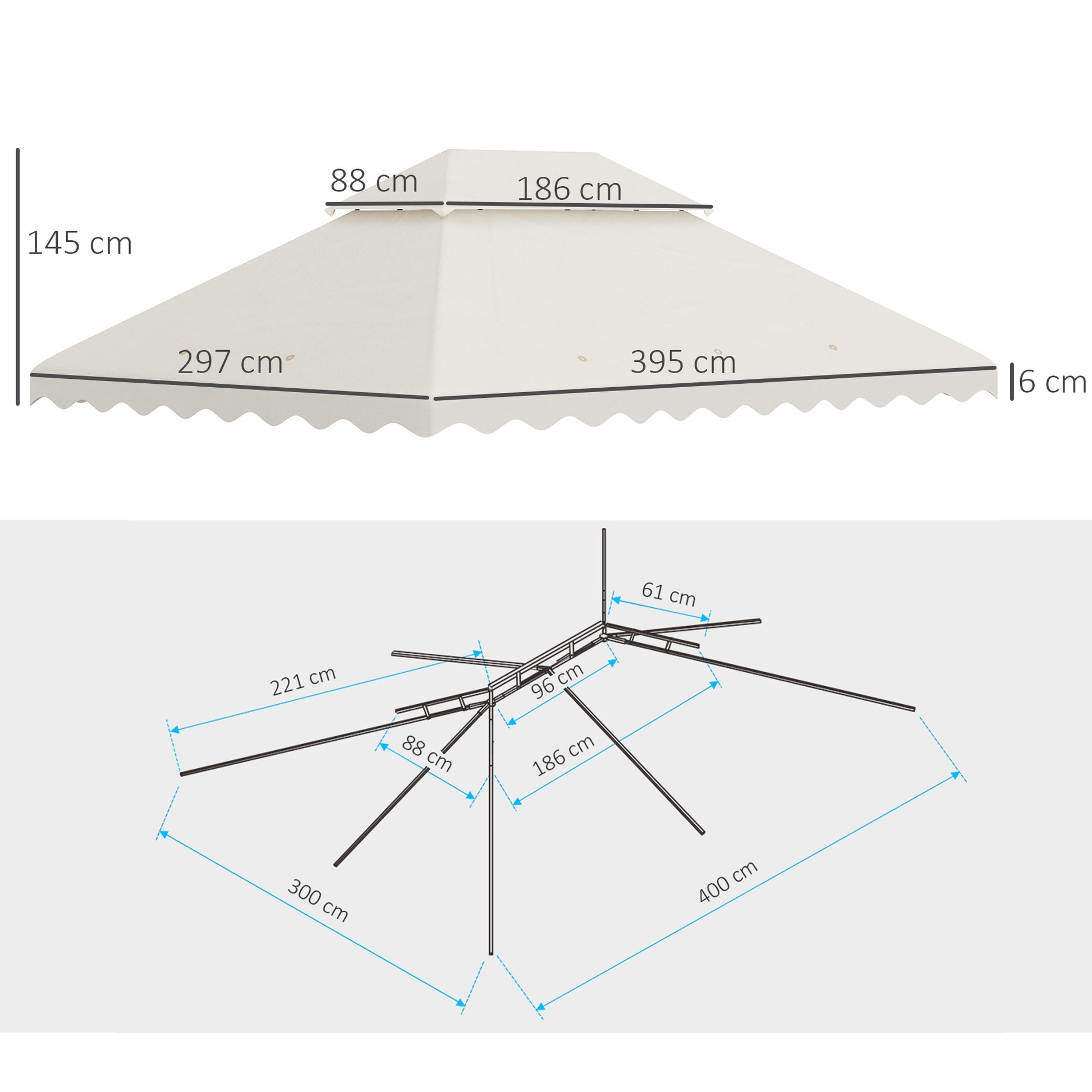 Outsunny Techo de Repuesto para Carpa 4x3 m Cubierta de Reemplazo con Techo de Doble Ventilación y 10 Orificios de Drenaje para Patio Jardín Aire Libre Crema