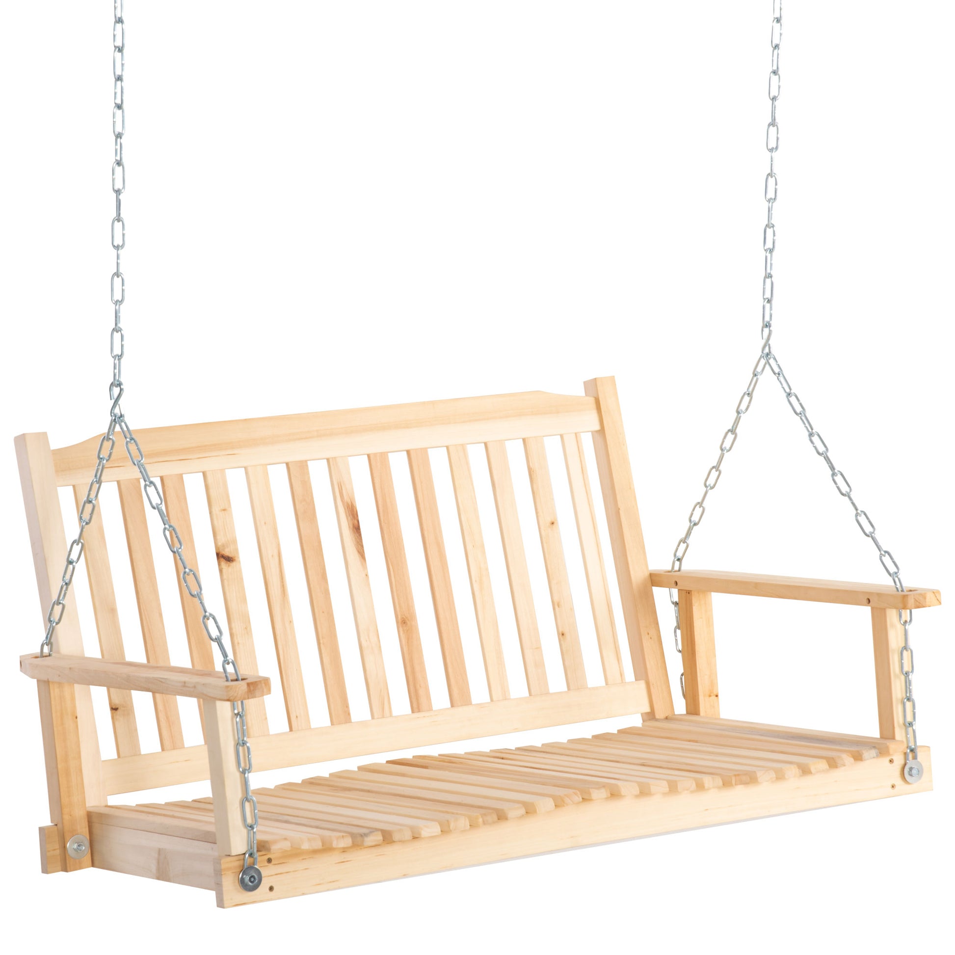 Outsunny Banco Columpio de Madera de 2 Plazas Banco Balancín Colgante con Reposabrazos Cadenas Ajustables y Diseño Listones Carga 200 kg para Jardín Terraza Balcón 117x69x60 cm Natural