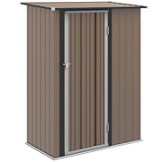Outsunny Caseta de Jardín 1,07 m² 142x84x189 cm Cobertizo Exterior Metálico con Puerta Cerradura y Orificios de Drenaje para Almacenamiento de Herramientas Marrón