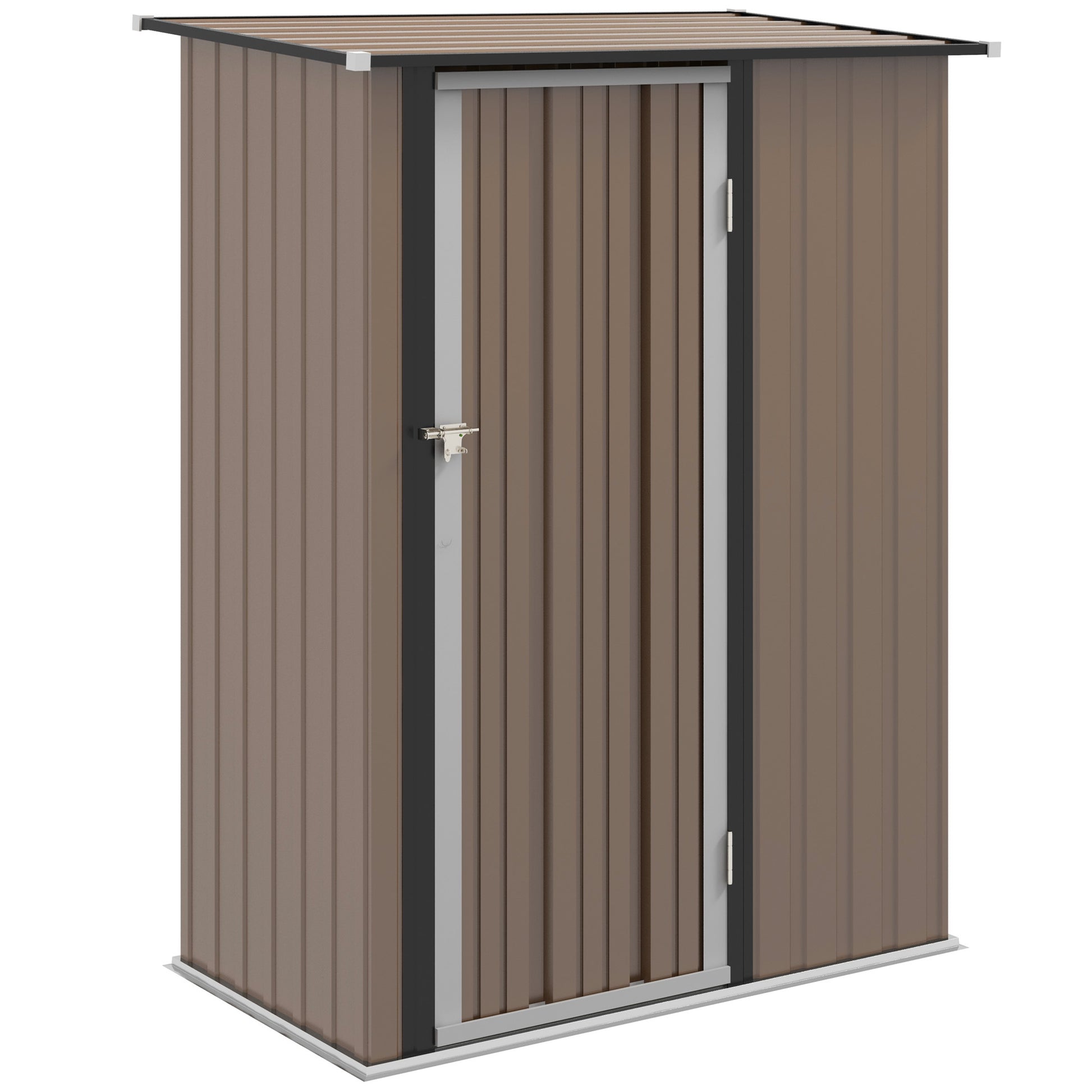Outsunny Caseta de Jardín 1,07 m² 142x84x189 cm Cobertizo Exterior Metálico con Puerta Cerradura y Orificios de Drenaje para Almacenamiento de Herramientas Marrón