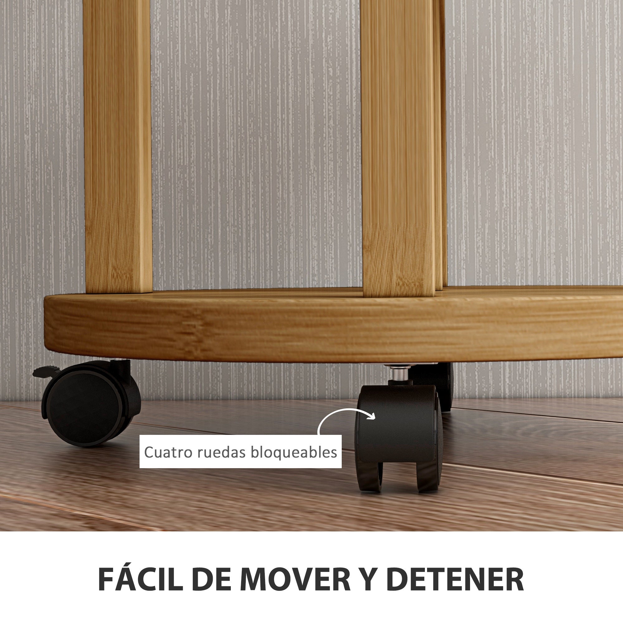Outsunny Soporte para Plantas de Bambú con Ruedas de 5 Niveles, Estantería Redonda para Plantas para Esquina, Soporte para Macetas, Interior y Exterior, 33x33x90 cm, Natural
