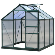 Outsunny Invernadero de Jardín 2x2 m Policarbonato y Aluminio Vivero Casero con Tragaluz Protección UV30 y Base 3,65 m² para Macetas Cultivo Plantas Flores Transparente