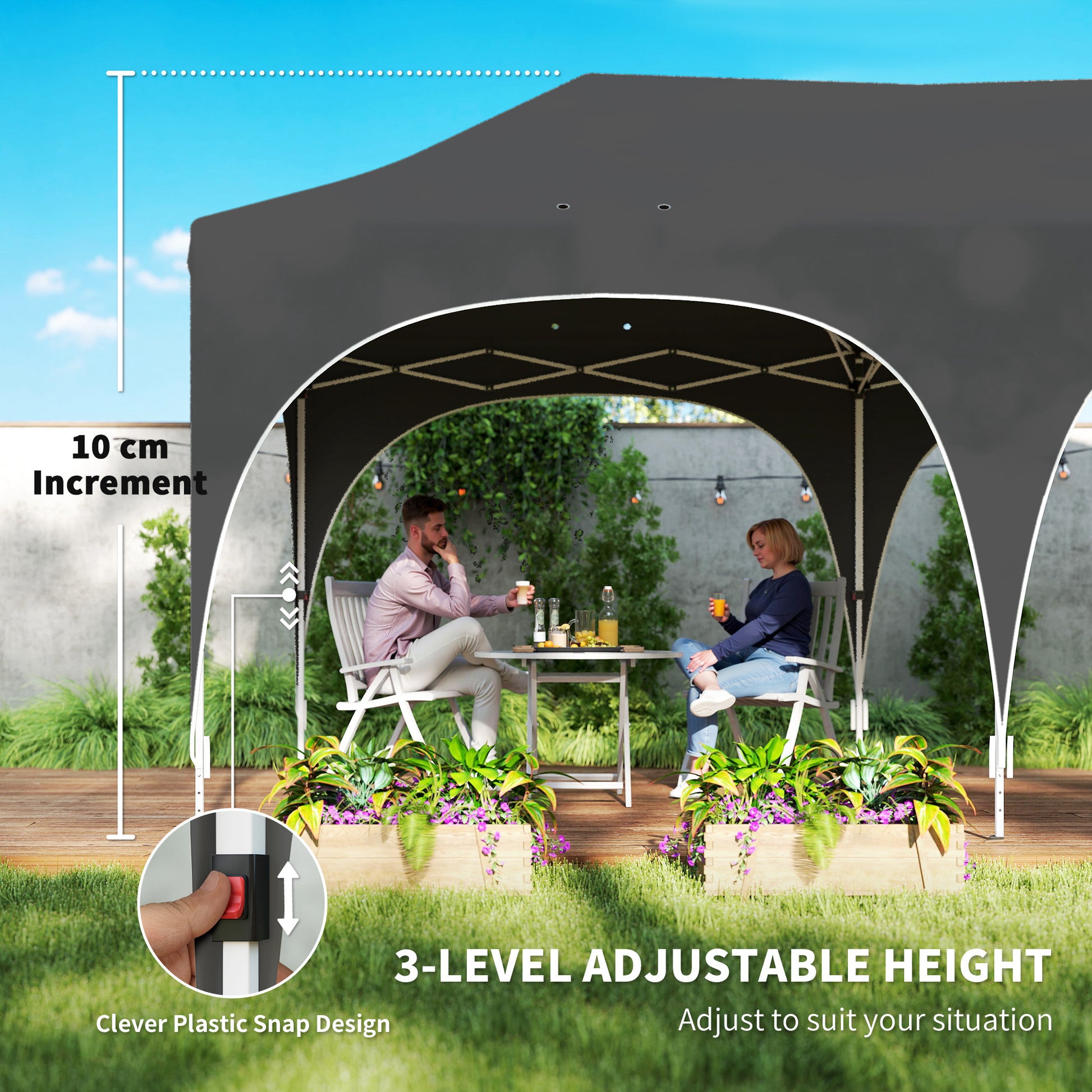 Outsunny Carpa Plegable 6x3 m, Pop-up, con 6 Laterales Extraíbles, Cenador de Jardín con Altura Ajustable, Ventanas, Bolsa de Transporte, UPF30+, Gazebo para Camping, Fiestas, Exterior, Gris Oscuro