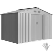 Outsunny Caseta de Jardín Exterior 4,9 m², 277x195x192 cm, Cobertizo de Jardín Exterior Metálico con Puerta Corredera, Ventilación y Kit de Fundación, para Almacenamiento de Herramientas, Gris