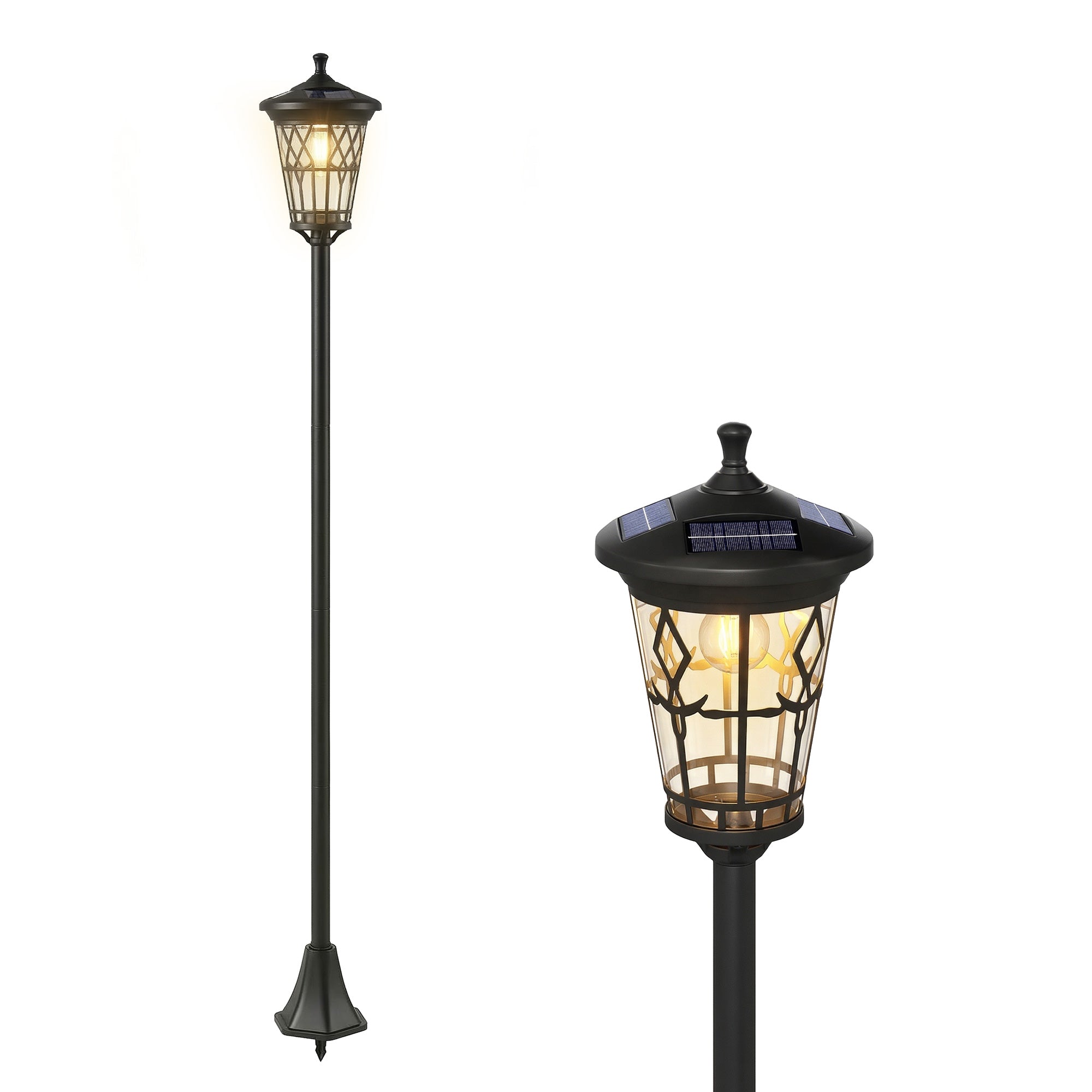 Outsunny Set de 2 Farolas Solares de Jardín, Luces Solares de Exterior de Acero Inoxidable con Altura Ajustable, 2 Modos de Brillo, IP44 Impermeable, para Terraza, Patio, 23,5x23,5x186 cm, Negro