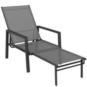 Outsunny Tumbona Plegable 2 en 1, Tumbona Jardín Exterior con Reposapiés Retráctil, Respaldo Ajustable en 5 Posiciones, Tela de Textilene, Marco Acero, Carga 120 kg, para Terraza, Playa, Gris Oscuro