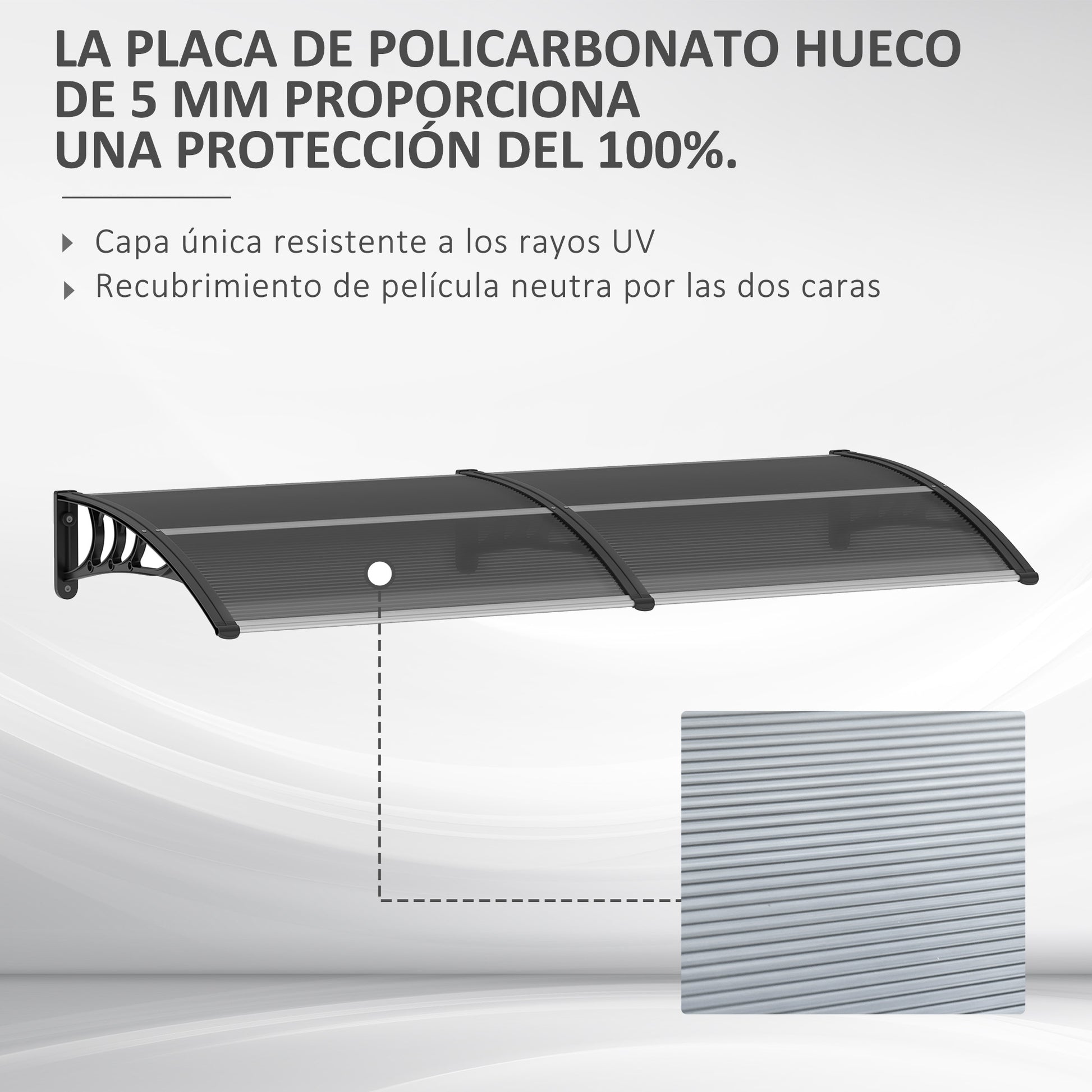 Outsunny Marquesina Exterior para Puertas y Ventanas 196x75 cm Tejadillo de Protección contra Sol y Lluvia con Cubierta de Policarbonato Soporte de Aluminio Negro