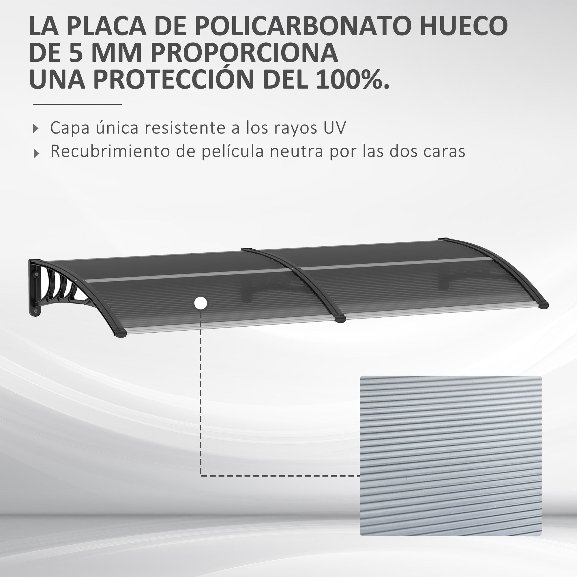 Outsunny Marquesina Exterior para Puertas y Ventanas 196x75 cm Tejadillo de Protección contra Sol y Lluvia con Cubierta de Policarbonato Soporte de Aluminio Negro