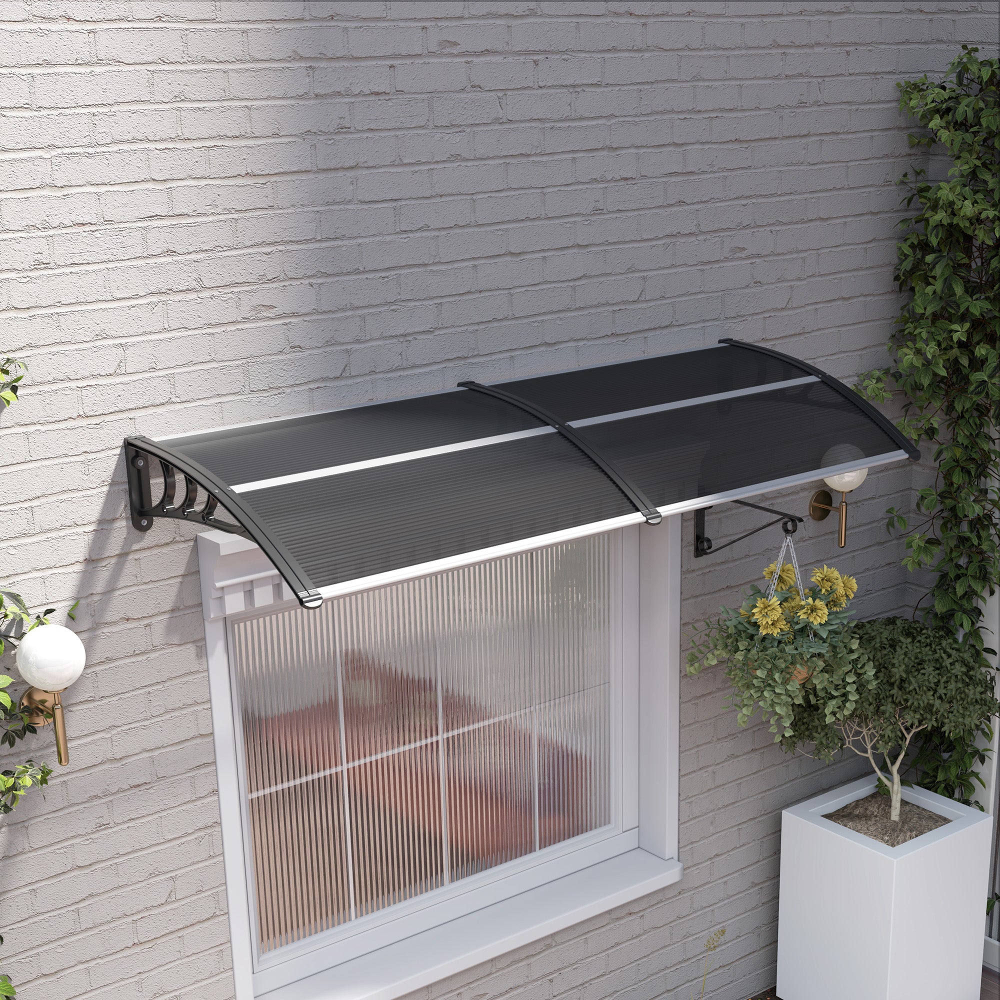 Outsunny Marquesina Exterior para Puertas y Ventanas 196x75 cm Tejadillo de Protección contra Sol y Lluvia con Cubierta de Policarbonato Soporte de Aluminio Negro
