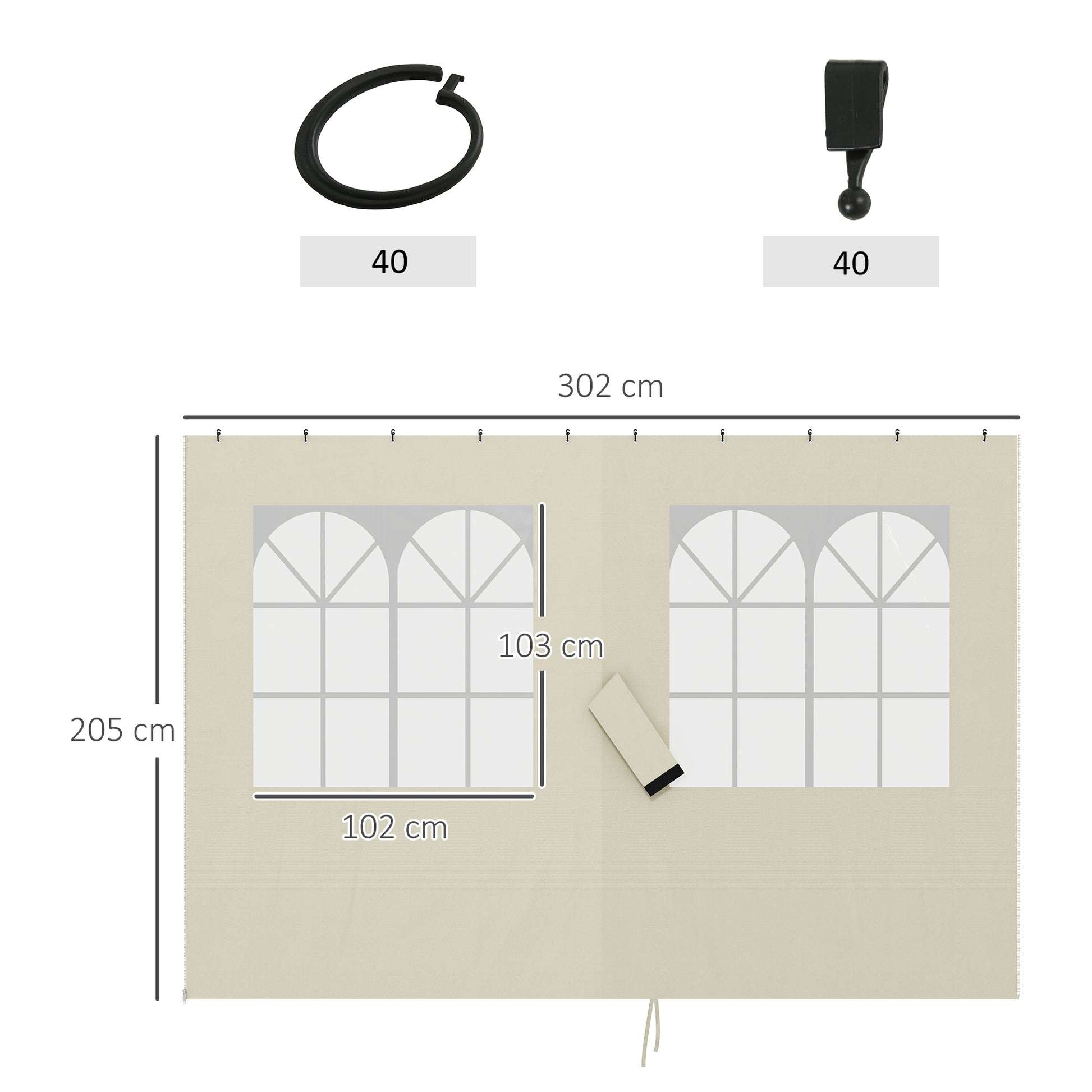 Outsunny 4 Paredes Laterales para Cenador 3x3 m Laterales de Carpa con Ganchos 8 Ventanas Protección UV Reemplazo Lateral para Carpa de Jardín Exterior Fiesta Crema