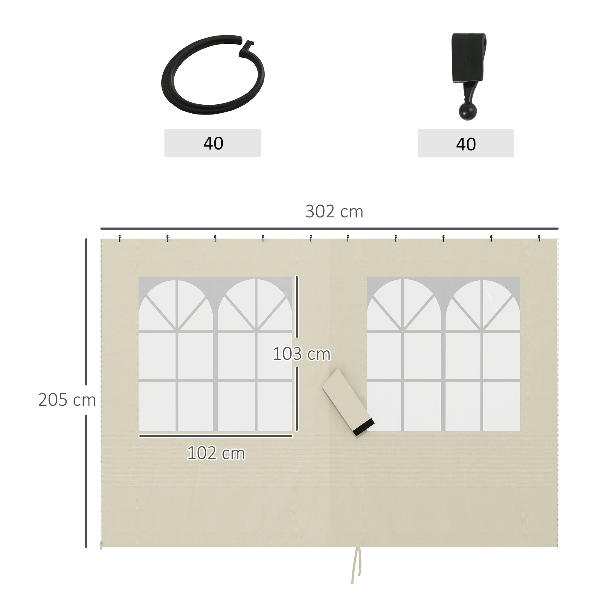 Outsunny 4 Paredes Laterales para Cenador 3x3 m Laterales de Carpa con Ganchos 8 Ventanas Protección UV Reemplazo Lateral para Carpa de Jardín Exterior Fiesta Crema
