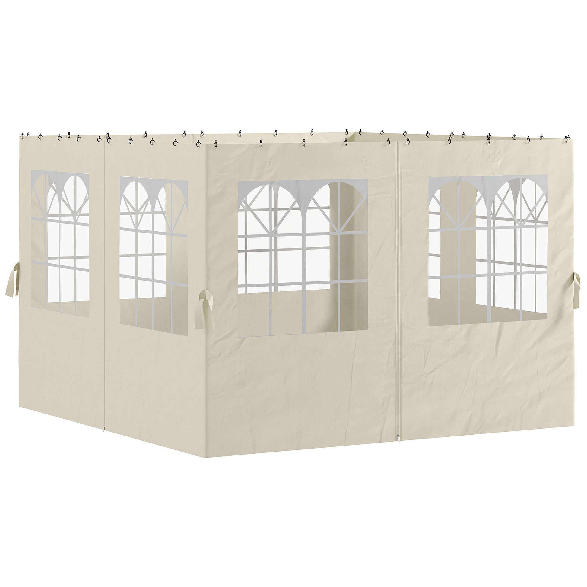 Outsunny 4 Paredes Laterales para Cenador 3x3 m Laterales de Carpa con Ganchos 8 Ventanas Protección UV Reemplazo Lateral para Carpa de Jardín Exterior Fiesta Crema