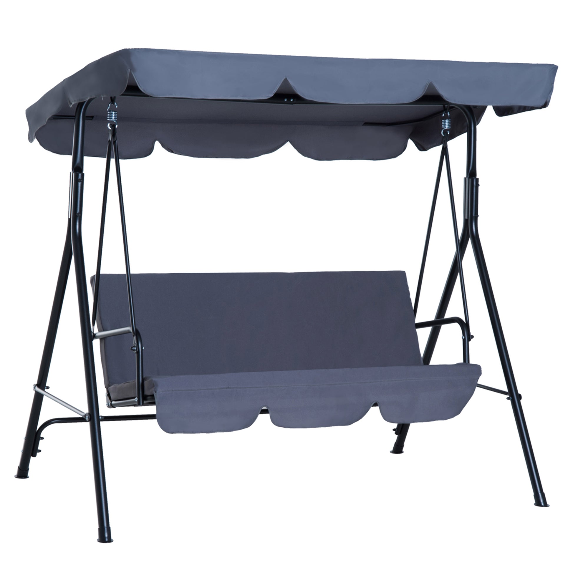 Outsunny Columpio de Jardín de 3 Plazas Silla Balancín con Parasol Techo Ajustable en Ángulo Impermeable para Exterior Terraza Balcón Carga Máx. 200 kg Acero 172x110x153 cm Gris