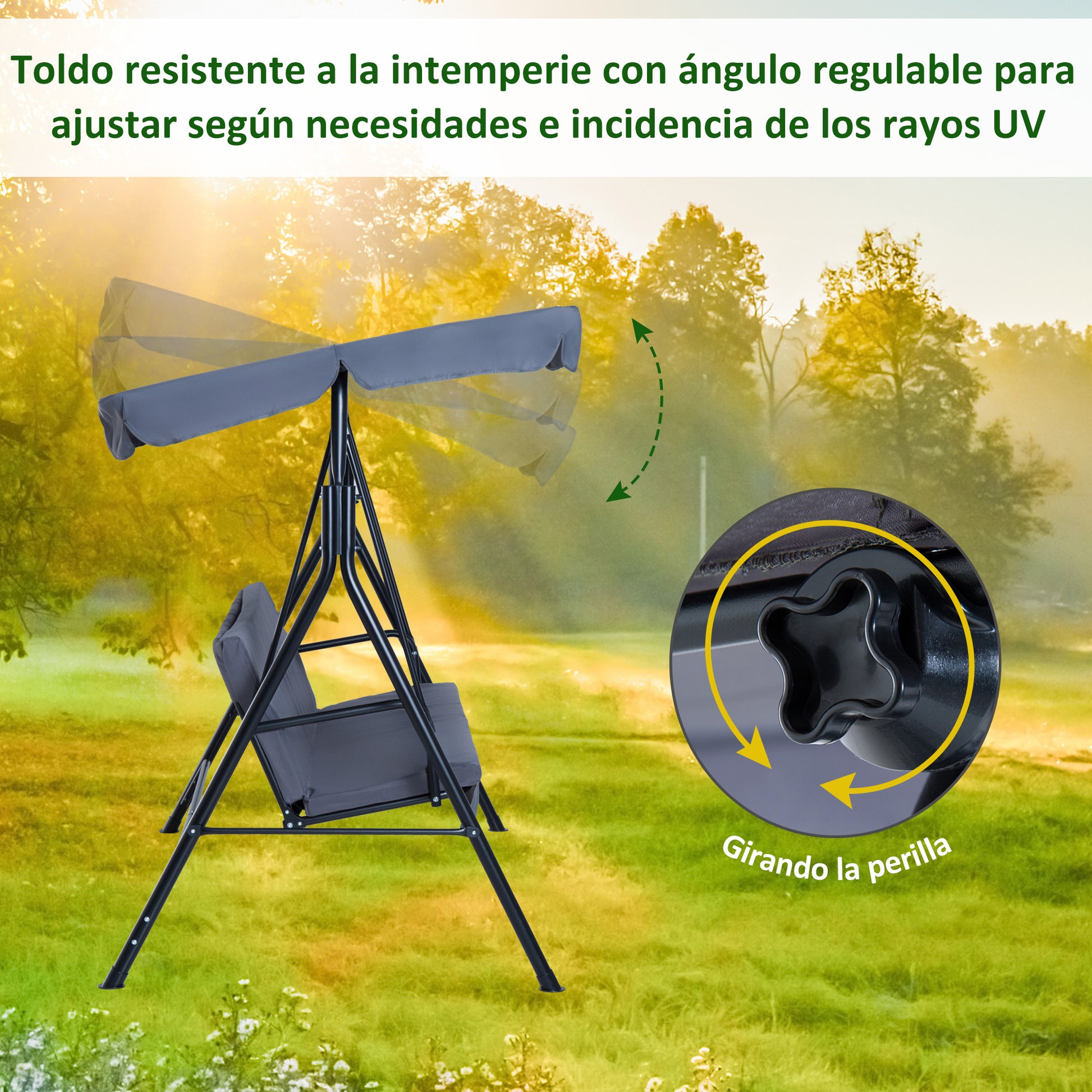 Outsunny Columpio de Jardín de 3 Plazas Silla Balancín con Parasol Techo Ajustable en Ángulo Impermeable para Exterior Terraza Balcón Carga Máx. 200 kg Acero 172x110x153 cm Gris