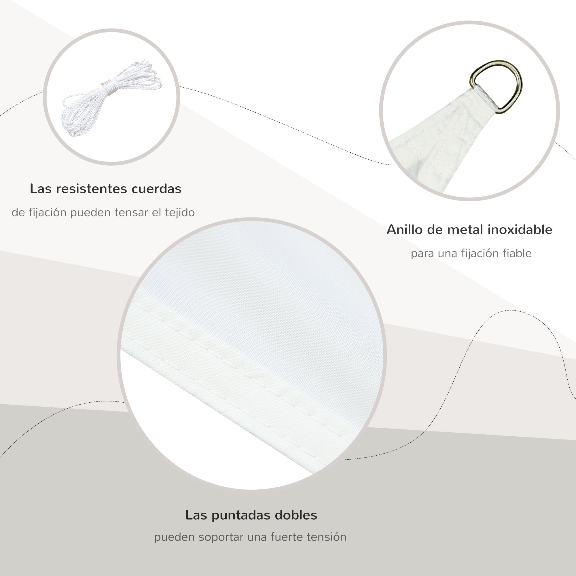 Outsunny Toldo de Vela 4x4x4 m Vela de Sombra Triangular Tela de Poliéster Anti-UV para Jardín Playa Camping Sombra Exterior Crema