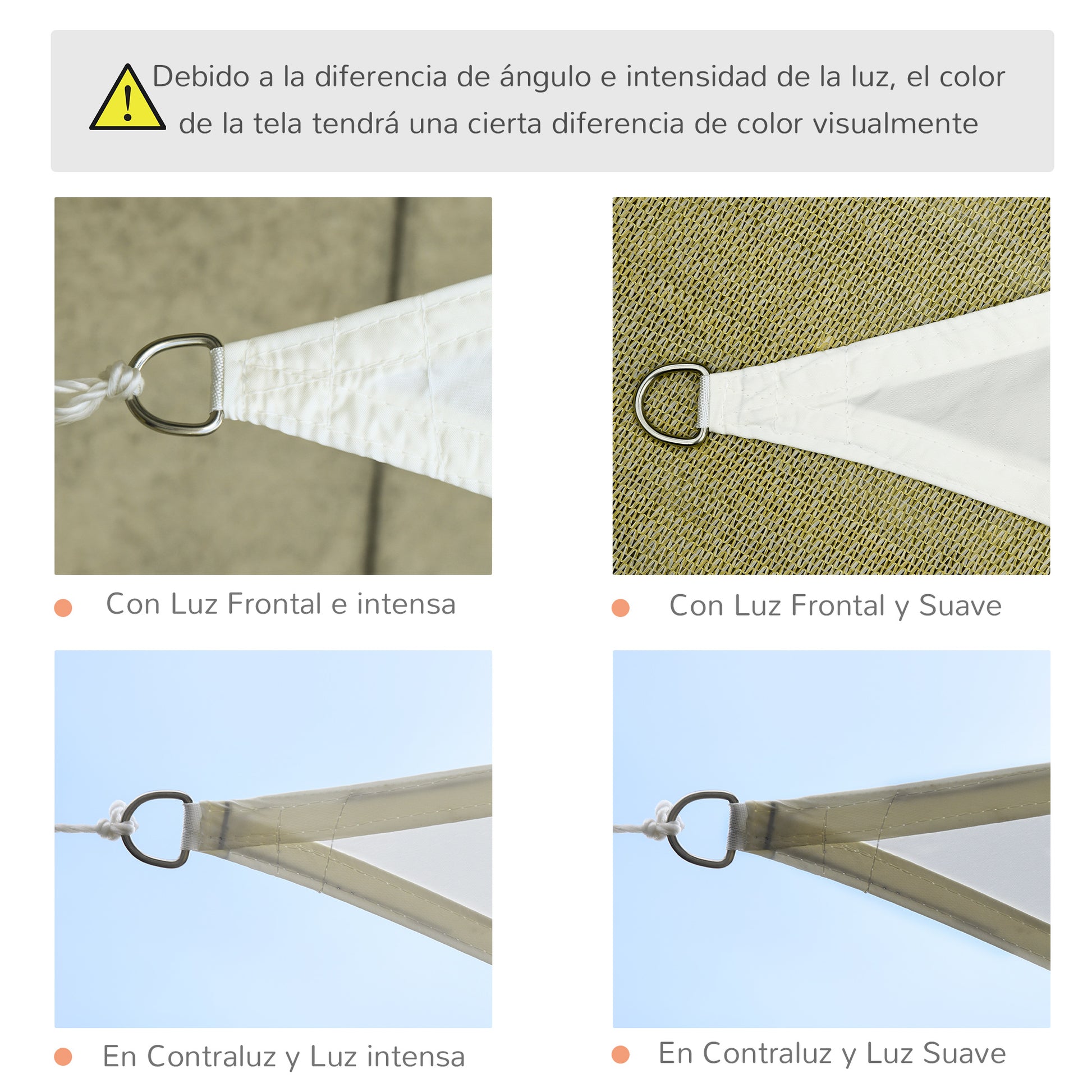 Outsunny Toldo de Vela 4x4x4 m Vela de Sombra Triangular Tela de Poliéster Anti-UV para Jardín Playa Camping Sombra Exterior Crema