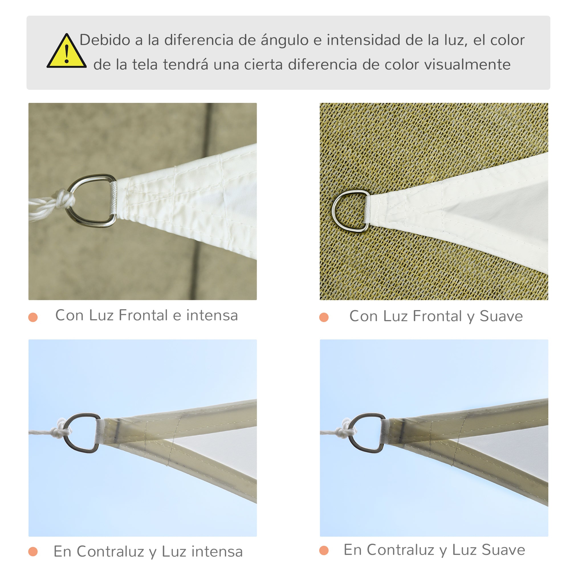 Outsunny Toldo de Vela 4x4x4 m Vela de Sombra Triangular Tela de Poliéster Anti-UV para Jardín Playa Camping Sombra Exterior Crema