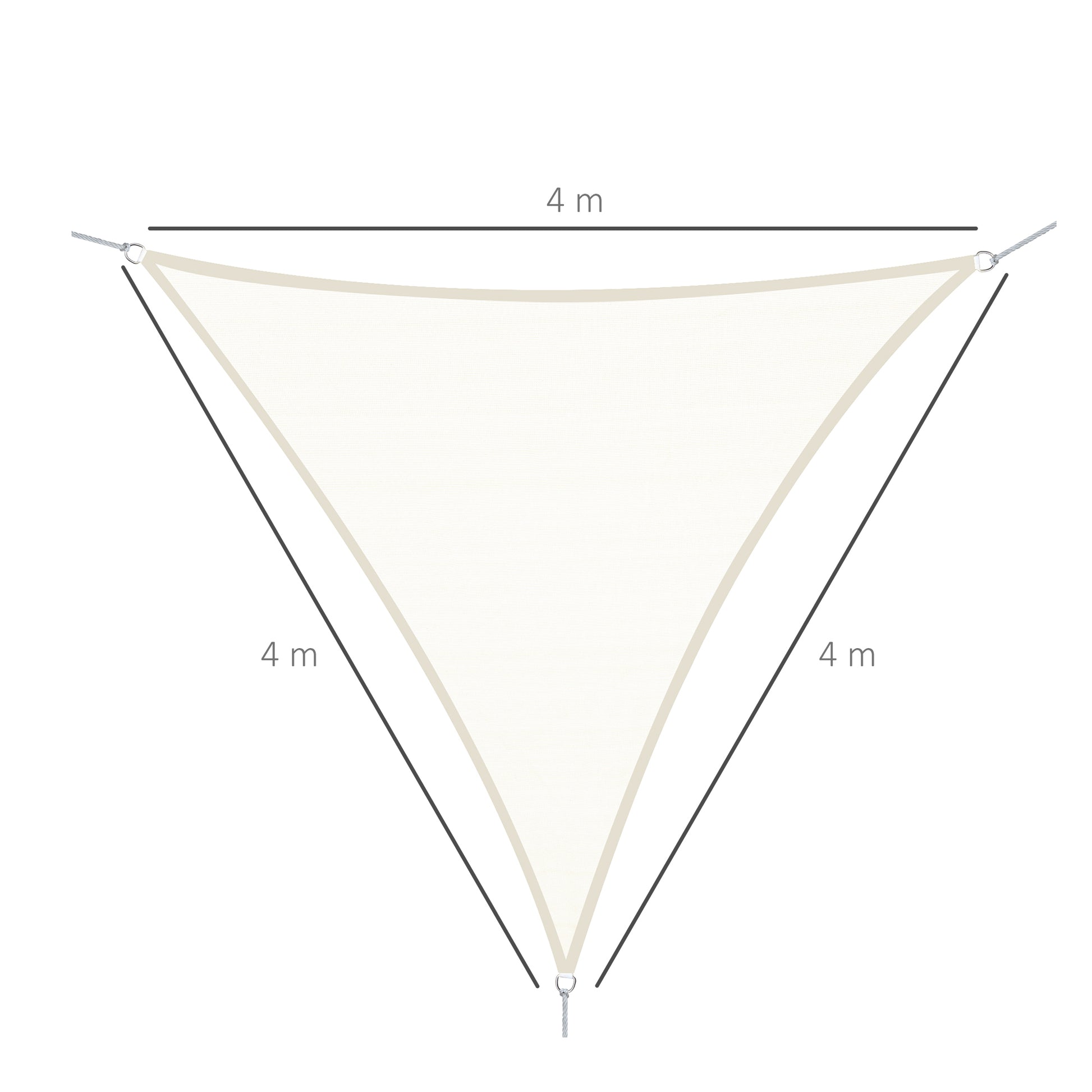 Outsunny Toldo de Vela 4x4x4 m Vela de Sombra Triangular Tela de Poliéster Anti-UV para Jardín Playa Camping Sombra Exterior Crema