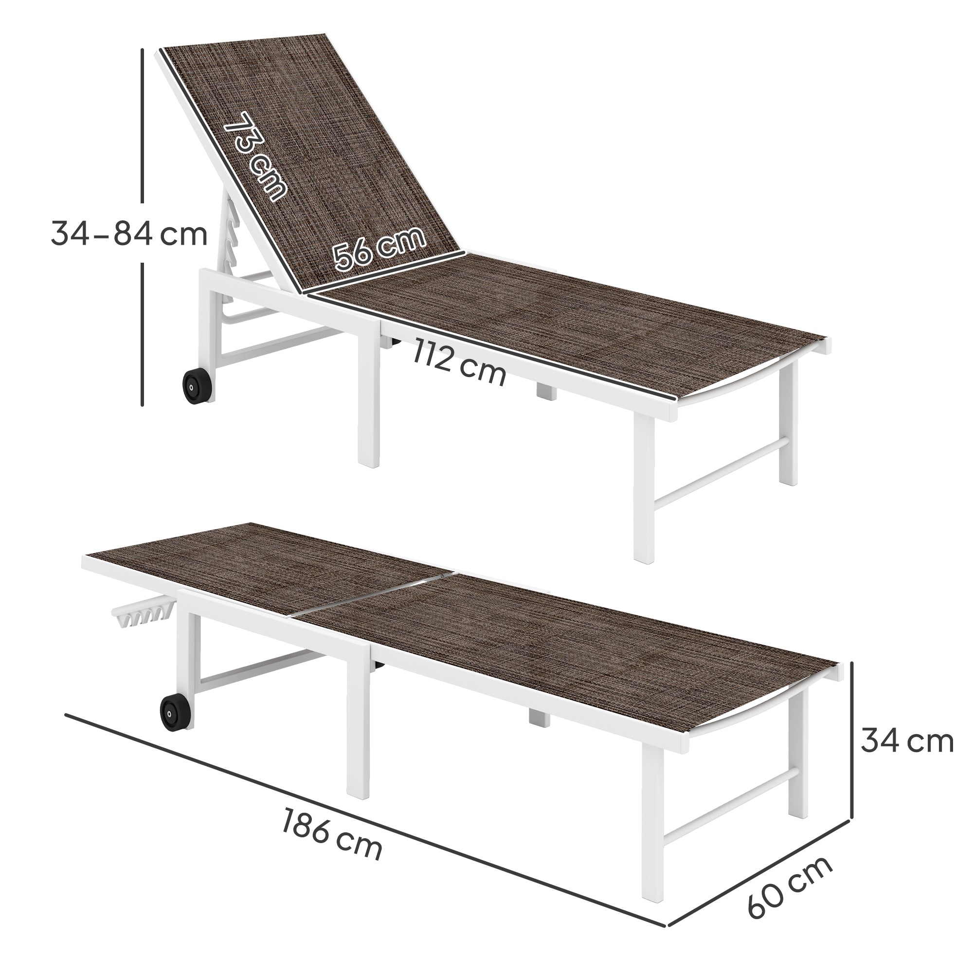 Outsunny Tumbona Reclinable Tumbona Jardín Exterior con Ruedas Respaldo Ajustable en 5 Niveles y Estructura de Acero Carga 120 kg para Patio Terraza Balcón 166x60x84 cm Marrón