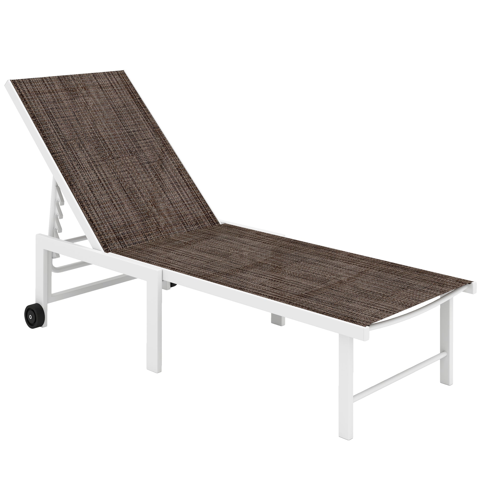 Outsunny Tumbona Reclinable Tumbona Jardín Exterior con Ruedas Respaldo Ajustable en 5 Niveles y Estructura de Acero Carga 120 kg para Patio Terraza Balcón 166x60x84 cm Marrón