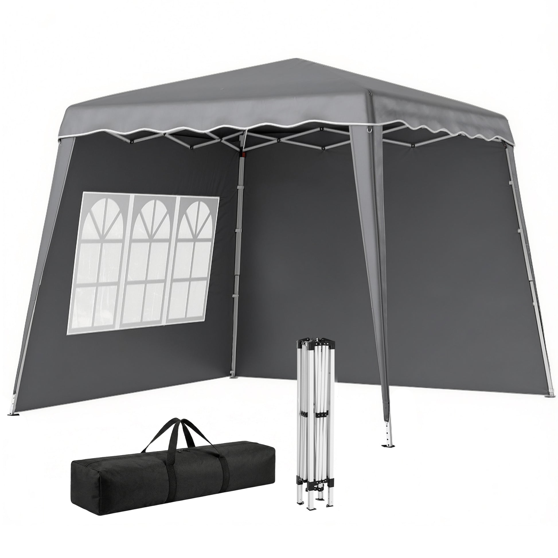 Outsunny Carpa Plegable Pop-up 3x3 m Cenador Pabellón de Jardín con 2 Paredes Laterales Altura Ajustable y Bolsa de Transporte Protección UV50+ Impermeable Gazebo para Camping Fiestas Exterior Gris