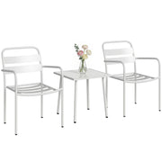 Outsunny Conjunto de Jardín Exterior de 3 Piezas, Muebles Jardín Exterior de Acero Galvanizado con 2 Sillas y Mesa de Vidrio Templado, Resistente a la Intemperie, para Balcón, Patio, Blanco
