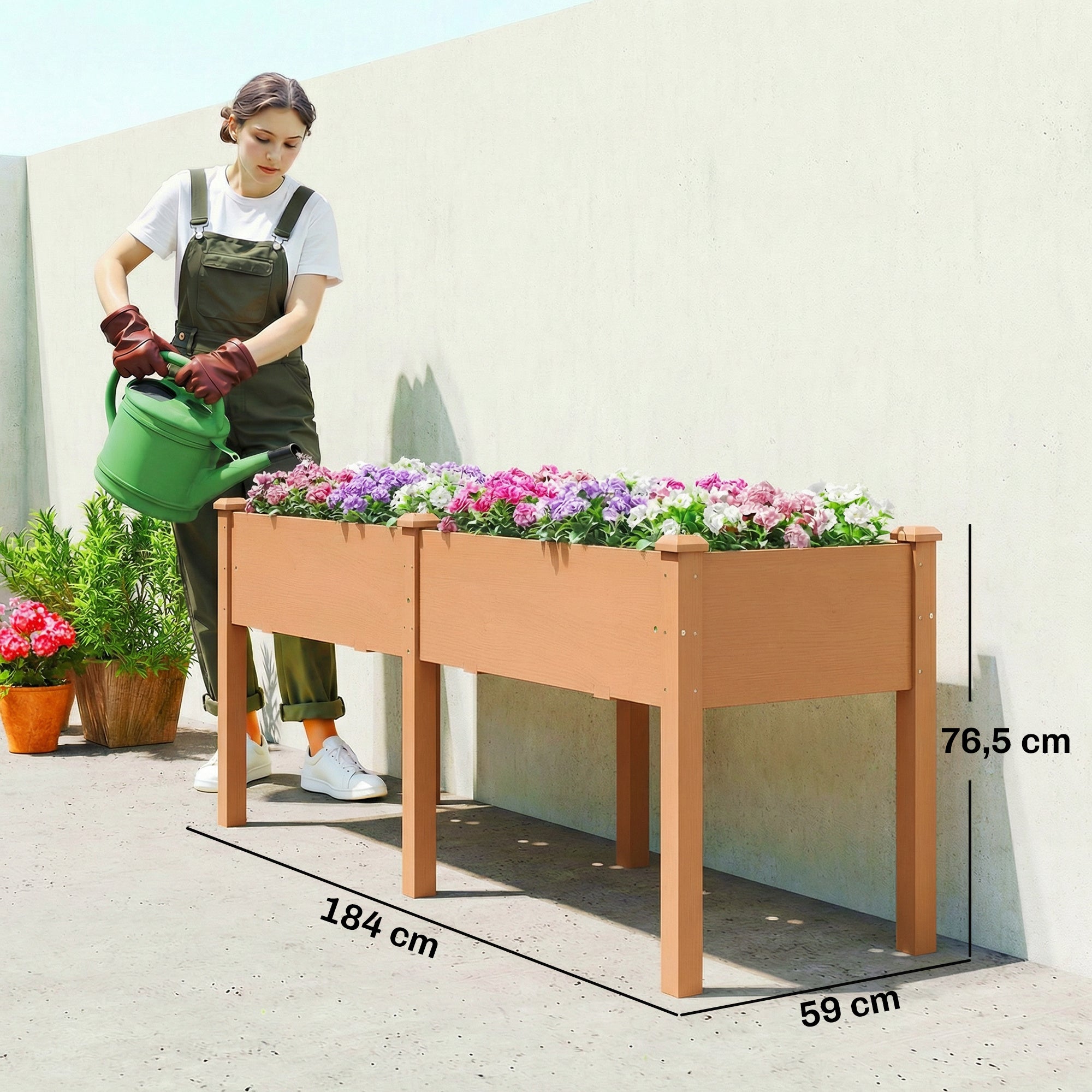 Outsunny Huerto Urbano Elevado de Madera, Mesa de Cultivo con Patas, 6 Orificios de Drenaje, para Cultivo, Plantas, Flores y Verduras, 184x59x76,5 cm, Marrón