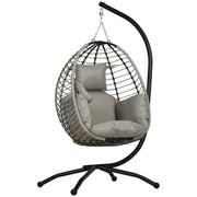Outsunny Silla Colgante Huevo con Soporte Columpio de Jardín Exterior con Cesta Plegable Cojín y Reposacabezas Columpio Colgante para Interior y Exterior Carga 120 kg Gris y Negro